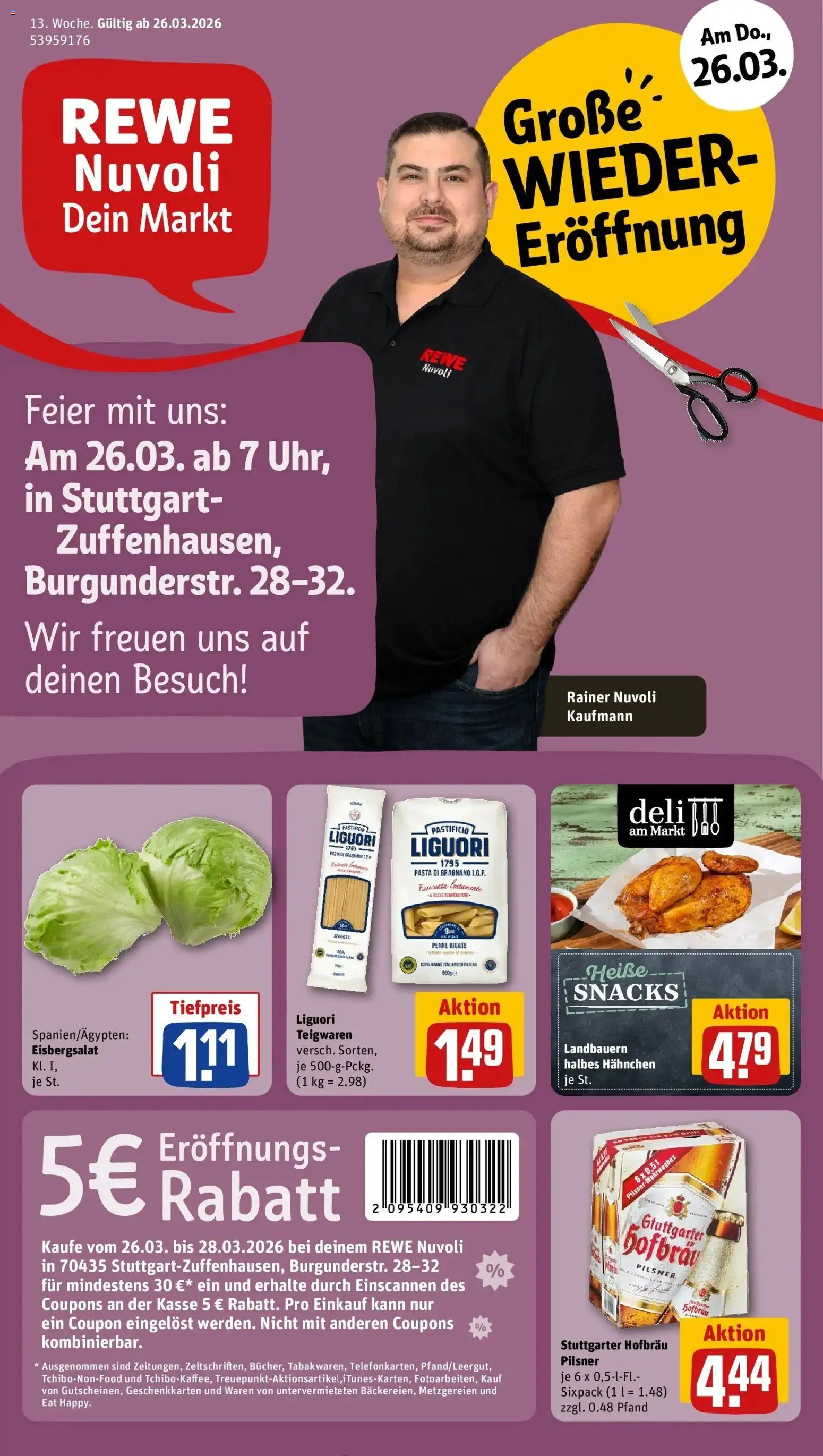 Vorschau von dem Prospekt des Geschäftes Rewe, gültig ab dem 23.03.2026 - Pasta, Eisbergsalat, Hahnchen
