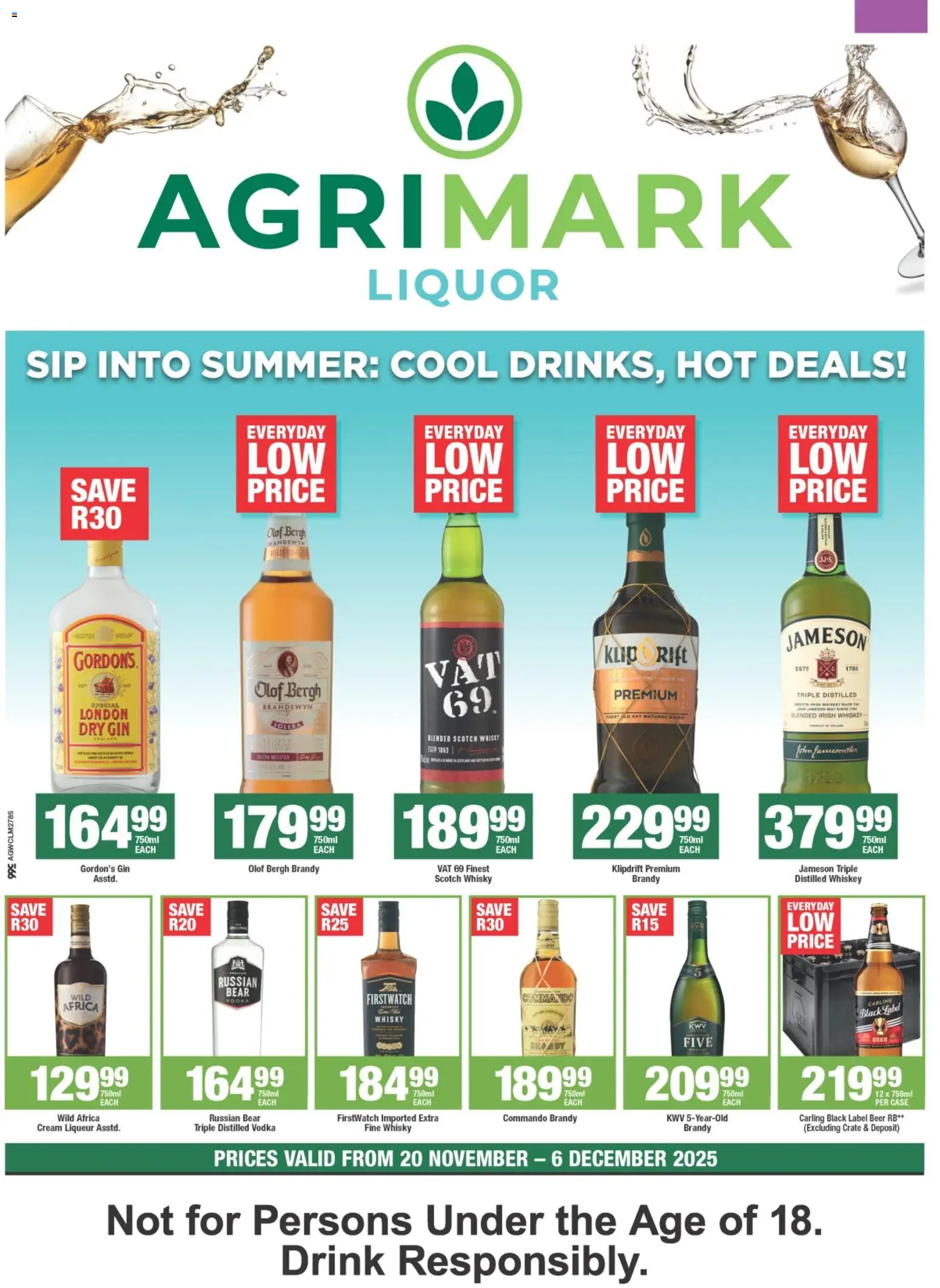 Preview of Agrimark flyer valid from 20/11/2025 - Gordon's Gin, Gin, Whiskey, Brandy, Beer, Cream, Case, Cream liqueur
