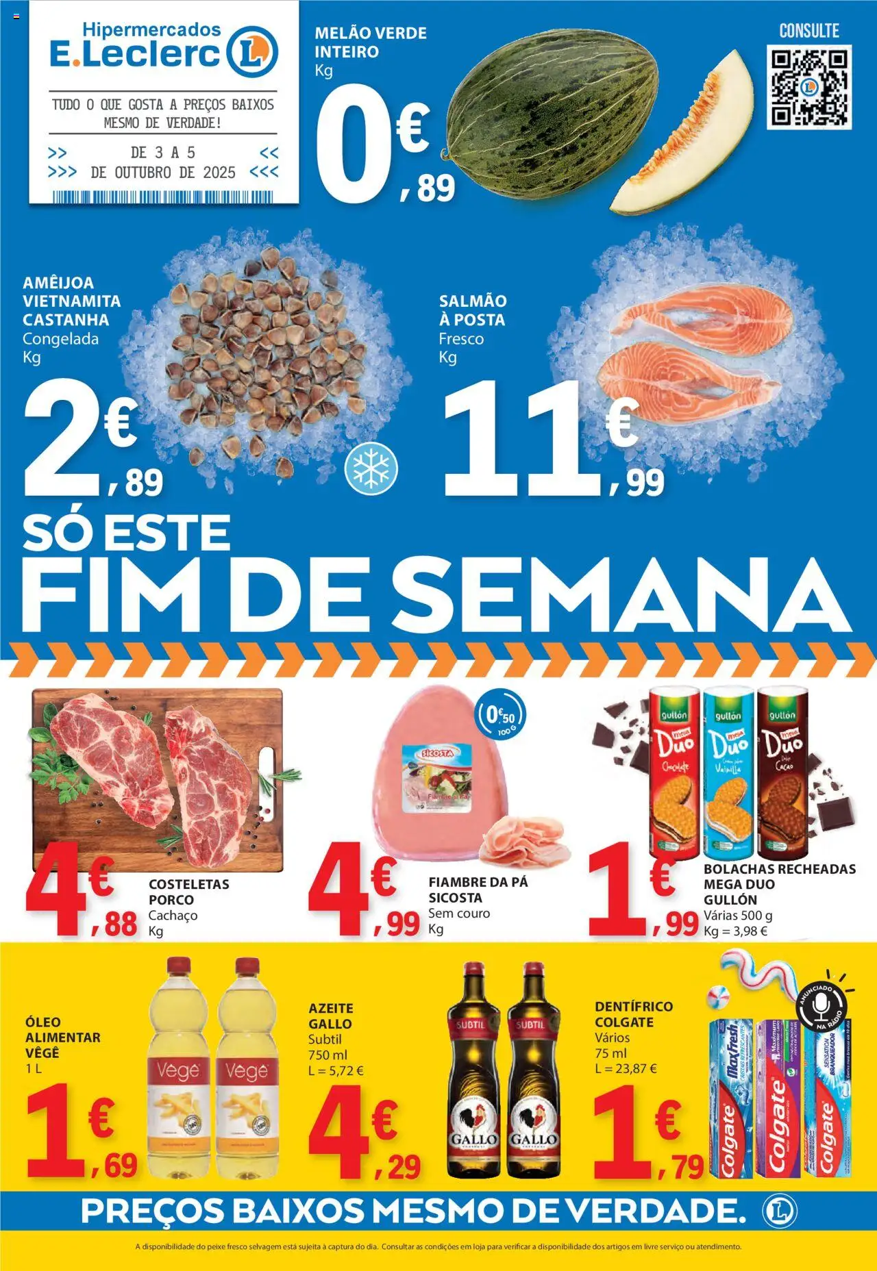 E.Leclerc Folheto de 03/10/2025 - catálogo esta semana - página 1 - Azeite, Chocolate, Peixe, Pá, Bolachas, Rádio, Óleo, Melão