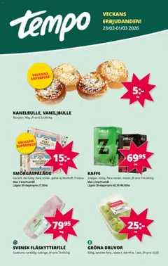Förhandsgranska reklamblad Aktuella reklamblad Tempo från butik Tempo gäller från 23/02/2026