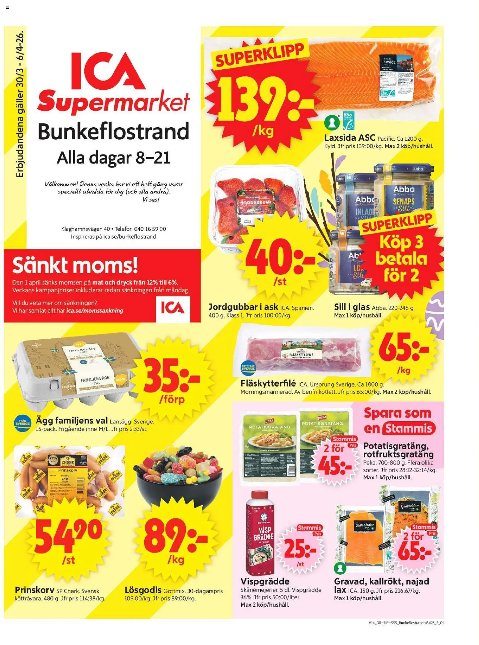 Förhandsgranska reklamblad Bunkeflostrand från butik ICA Supermarket gäller från 30/03/2026