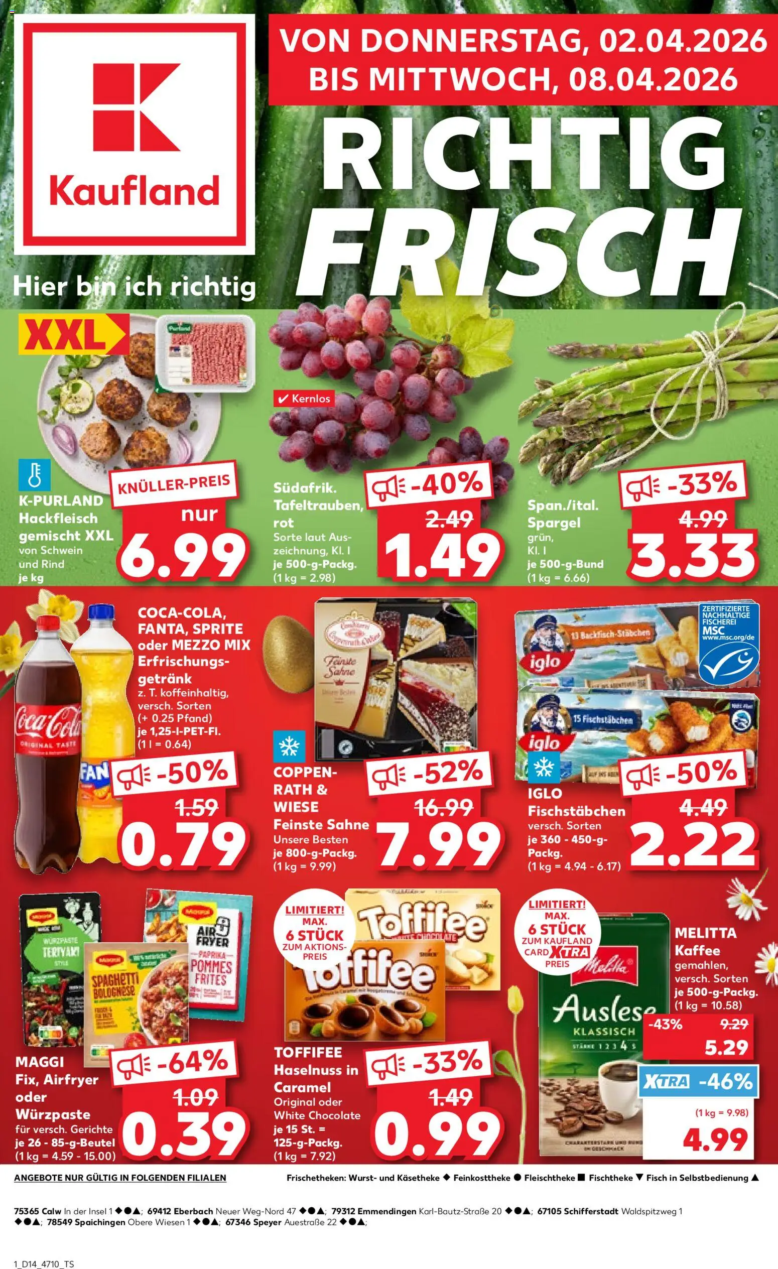 Vorschau von dem Prospekt des Geschäftes Kaufland, gültig ab dem 02.04.2026 - Gerichte, Coca cola, Maggi, Spargel, Hackfleisch, Sahne, Melitta, Oder mezzo mix