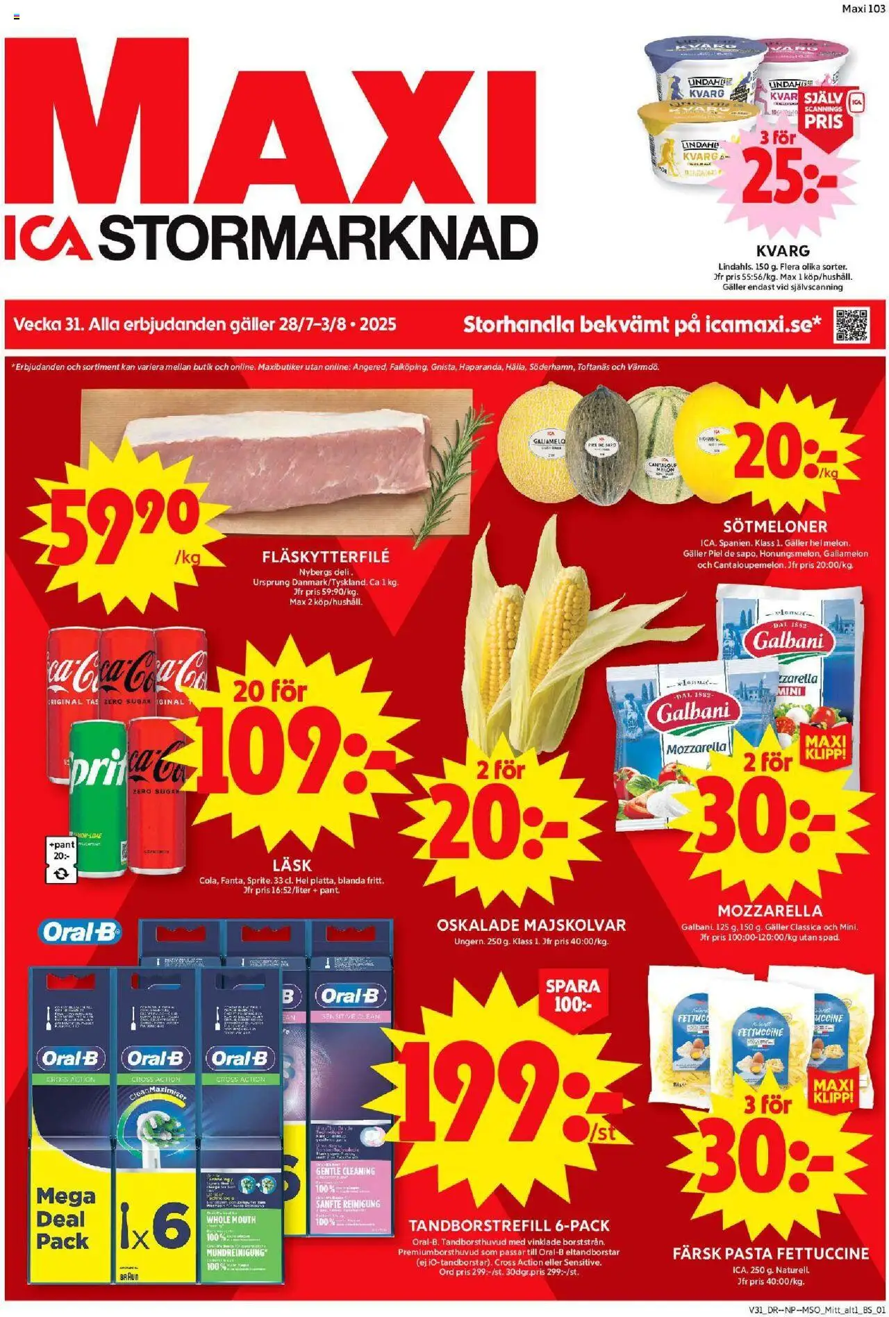 Enköping är giltig 28/07 2025 > Veckans Erbjudanden gäller från 28/07/2025 till 03/08/2025 sidnummer 1 - Pasta, Kvarg, Mozzarella, Galler, Fläskytterfilé