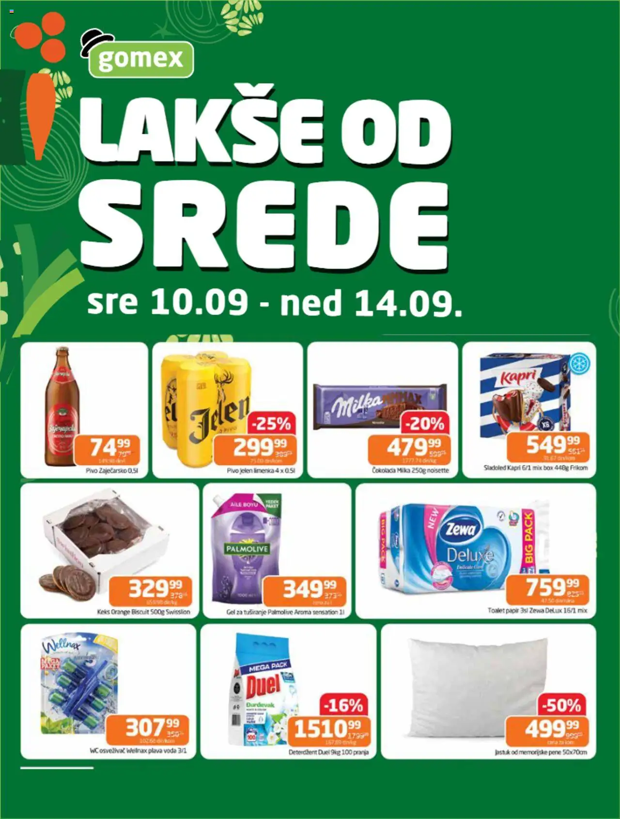 Gomex katalog važi od 10.09.2025 - stranica 1 - Sladoled, Pivo, Milka, Wc, Voda, Keks, Jastuk, Palmolive