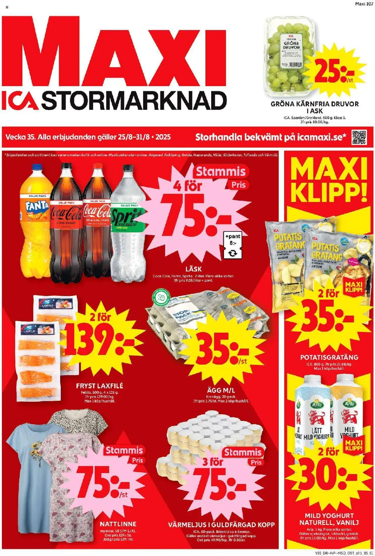 Aktuella reklamblad ICA Maxi är giltig 25/08 2025 > Veckans Erbjudanden gäller från 25/08/2025 till 31/08/2025 sidnummer 1