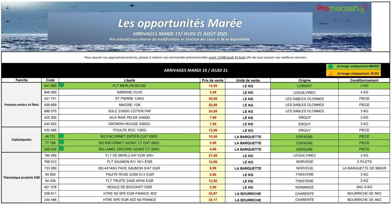 Mercuriale opportunités de la boutique Promocash valable du 19/08/2025 - Page numéro 1
