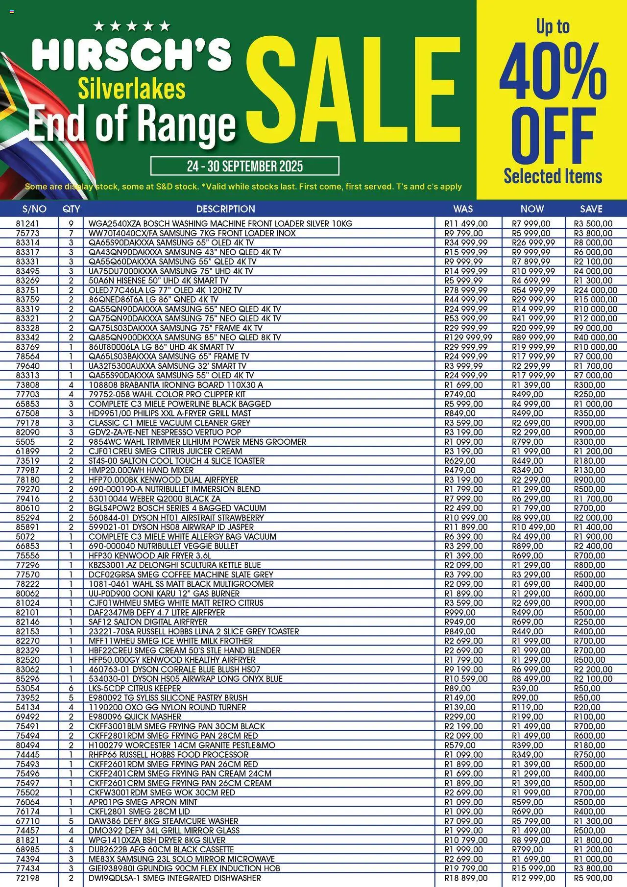 Hirsch's End of Range Sale Silverlakes from 24/09 - 30/09/2025 > Promotions