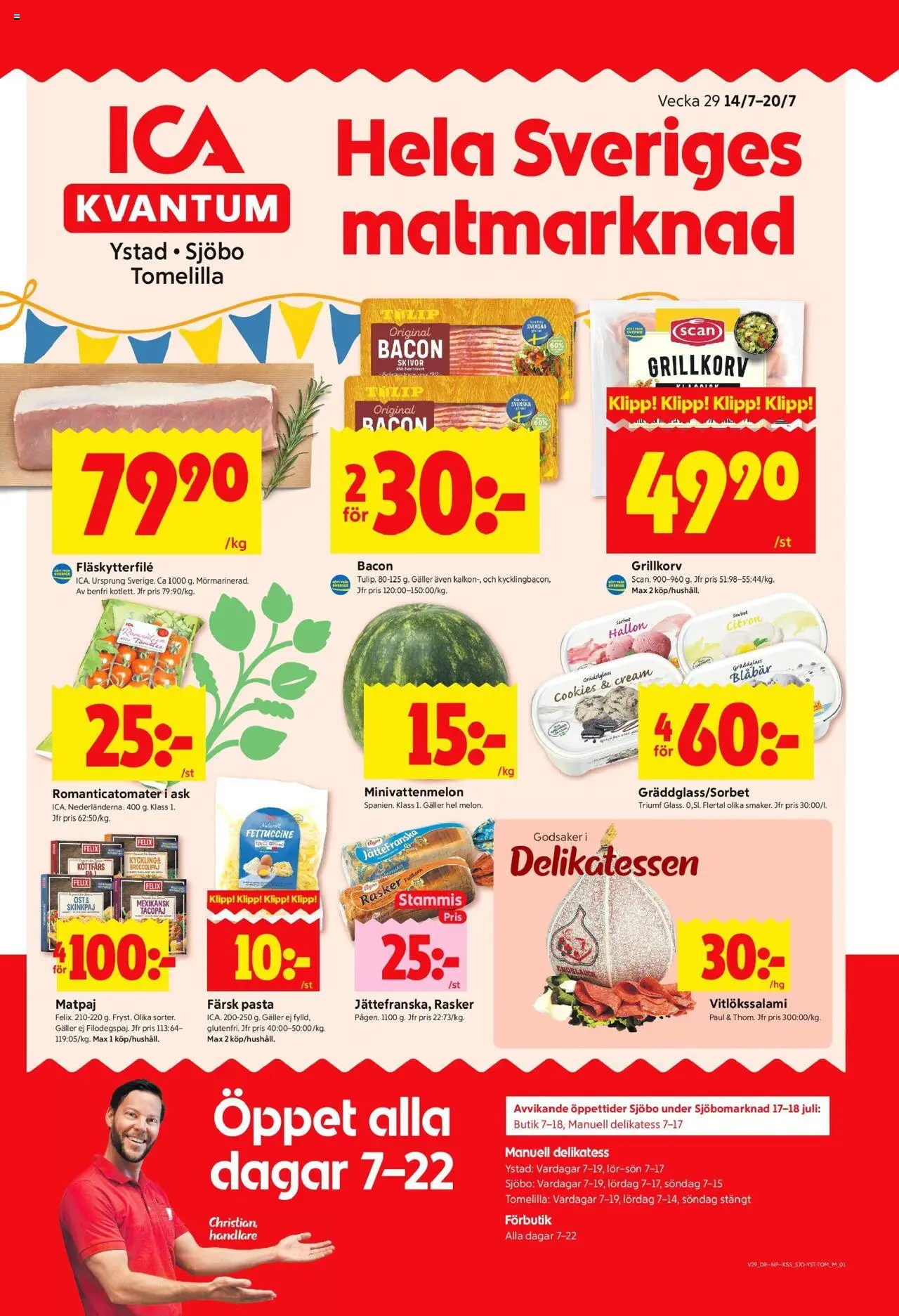Sjöbo är giltig 14/07 2025 > Veckans Erbjudanden gäller från 14/07/2025 till 20/07/2025 sidnummer 1 - Pasta, Ost, Köttfärs, Bacon, Galler, Citron, Grillkorv, Fläskytterfilé