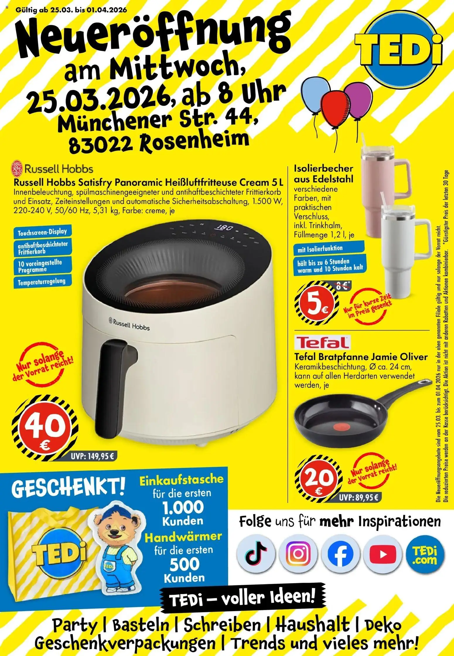 Vorschau von dem Prospekt des Geschäftes TEDi, gültig ab dem 25.03.2026 - Heißluftfritteuse, Uhr