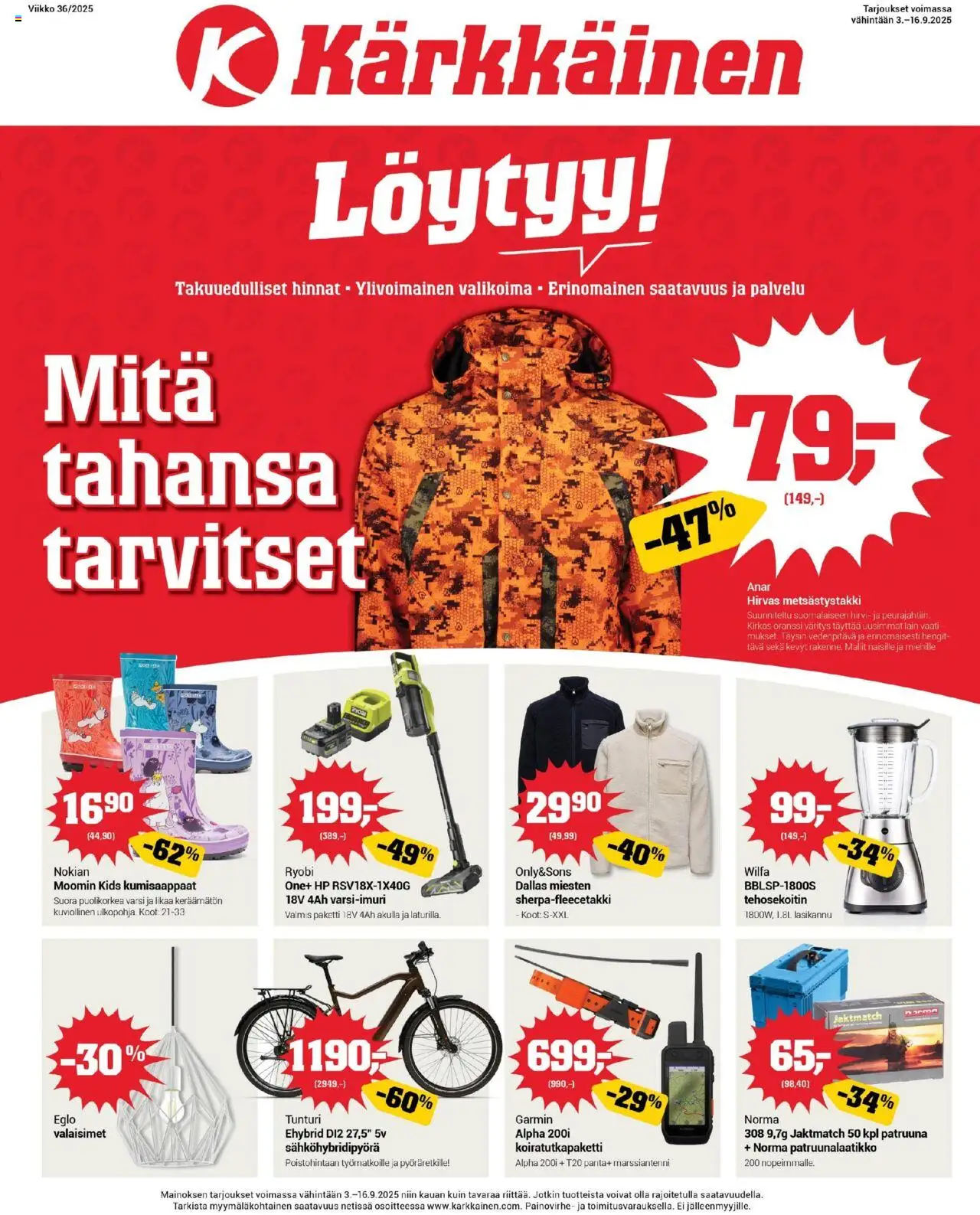 Kärkkäinen-kaupan Tarjoukset voimassa 03/09/2025 - Sivulla 1 - Kumisaappaat, Tehosekoitin