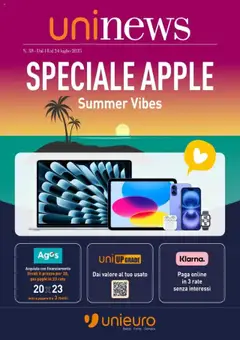 Anteprima dell'opuscolo Volantino Apple dal negozio Unieuro valido da 19/07/2025