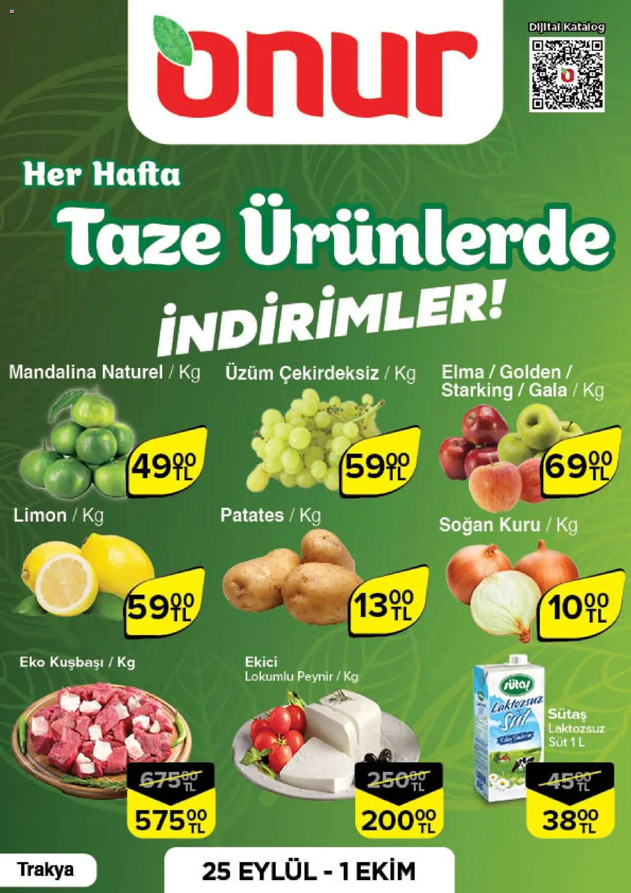ONUR MARKET Katalog Taze Ürünlerde İndirimler - Trakya (25 Eylül 2025) - Indirim, Broşür - Sayfa numarası 1