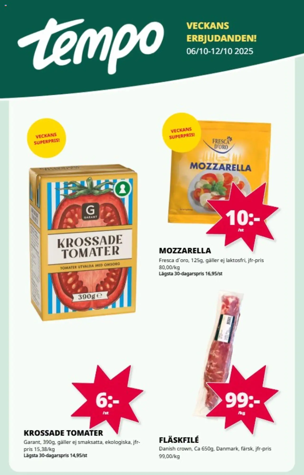 Aktuella reklamblad Tempo är giltig 06/10 2025 > Veckans Erbjudanden gäller från 06/10/2025 till 12/10/2025 sidnummer 1