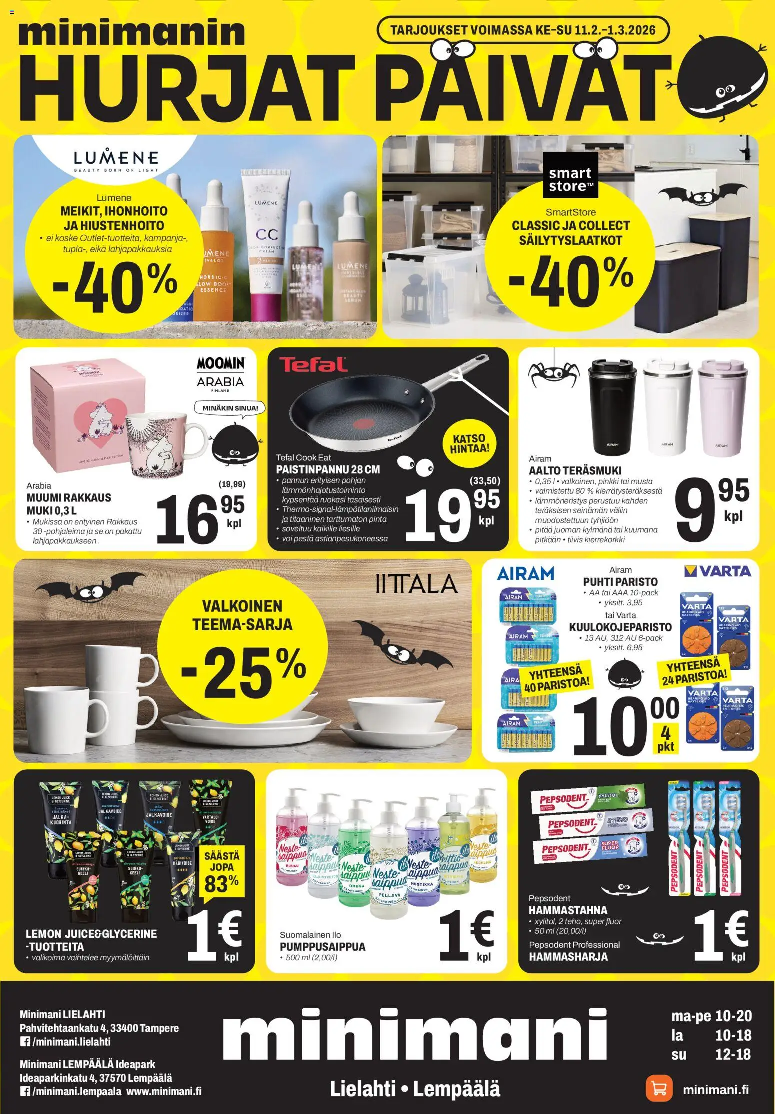 Kaupan Minimani Tarjoukset - Lempäälä / Tampere esikatselu, voimassa 11/02/2026 - Mustikka, Paistinpannu, Voi, Muki, Hammastahna, Hammasharja, Jalkavoide, Käsivoide