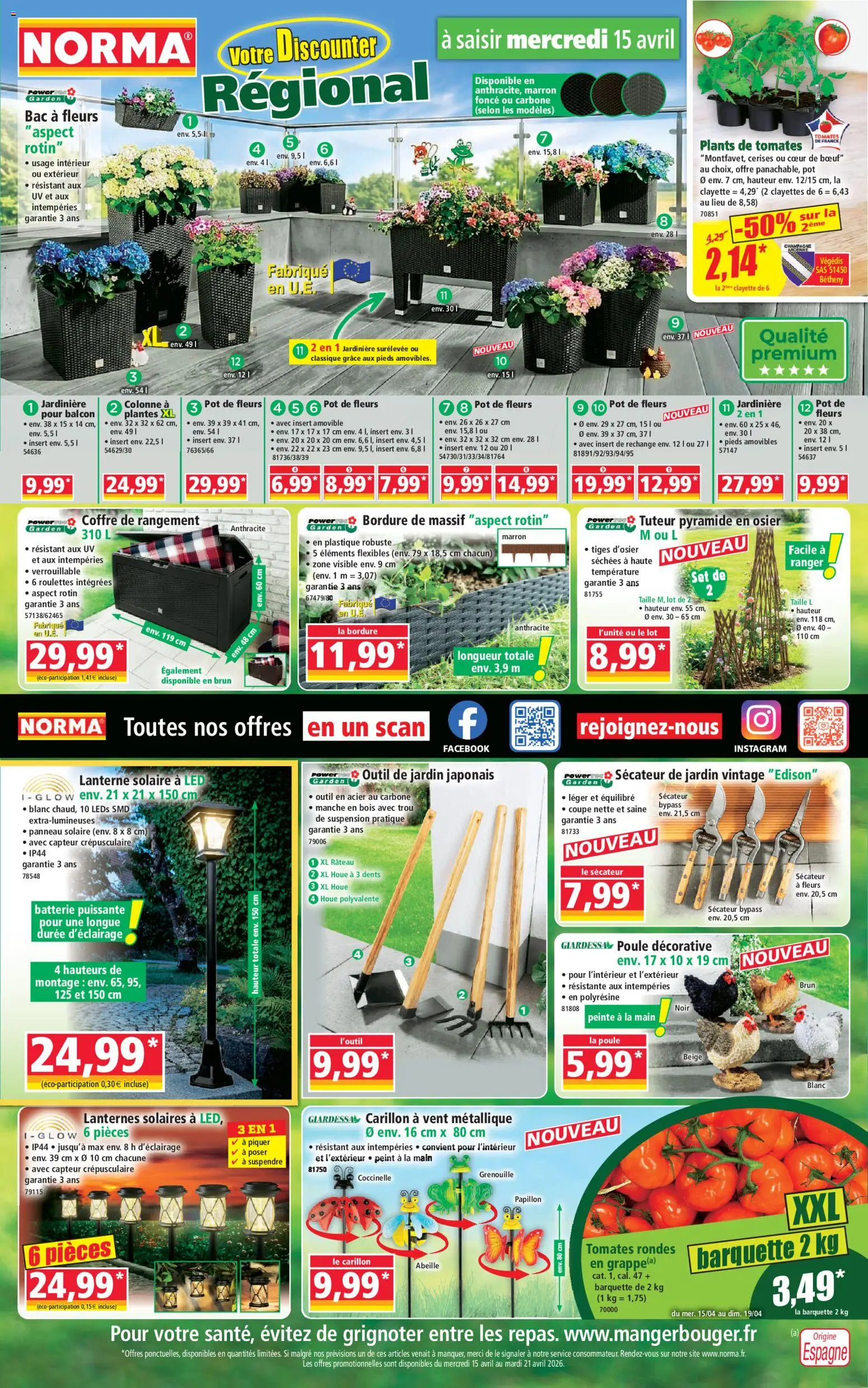 Prévisualisation de Norma catalogue du magasin Norma formulaire valide 05/04/2026 - Champagne, Plantes, Tomates, Suspension, Pot de fleurs, Rateau, Coffre de rangement, Sécateur