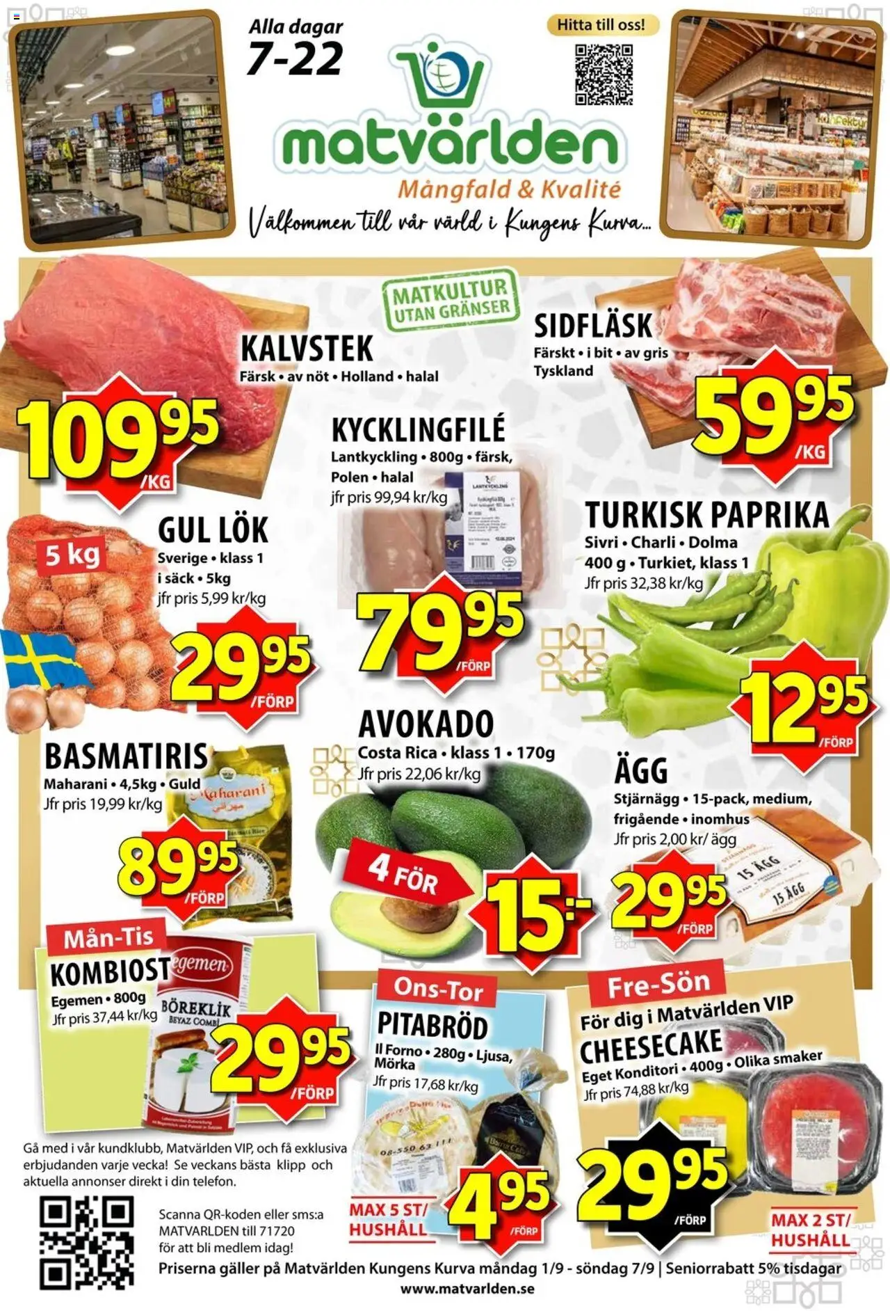 Aktuella reklamblad Matvärlden är giltig 01/09 2025 > Veckans Erbjudanden gäller från 01/09/2025 till 07/09/2025 sidnummer 1