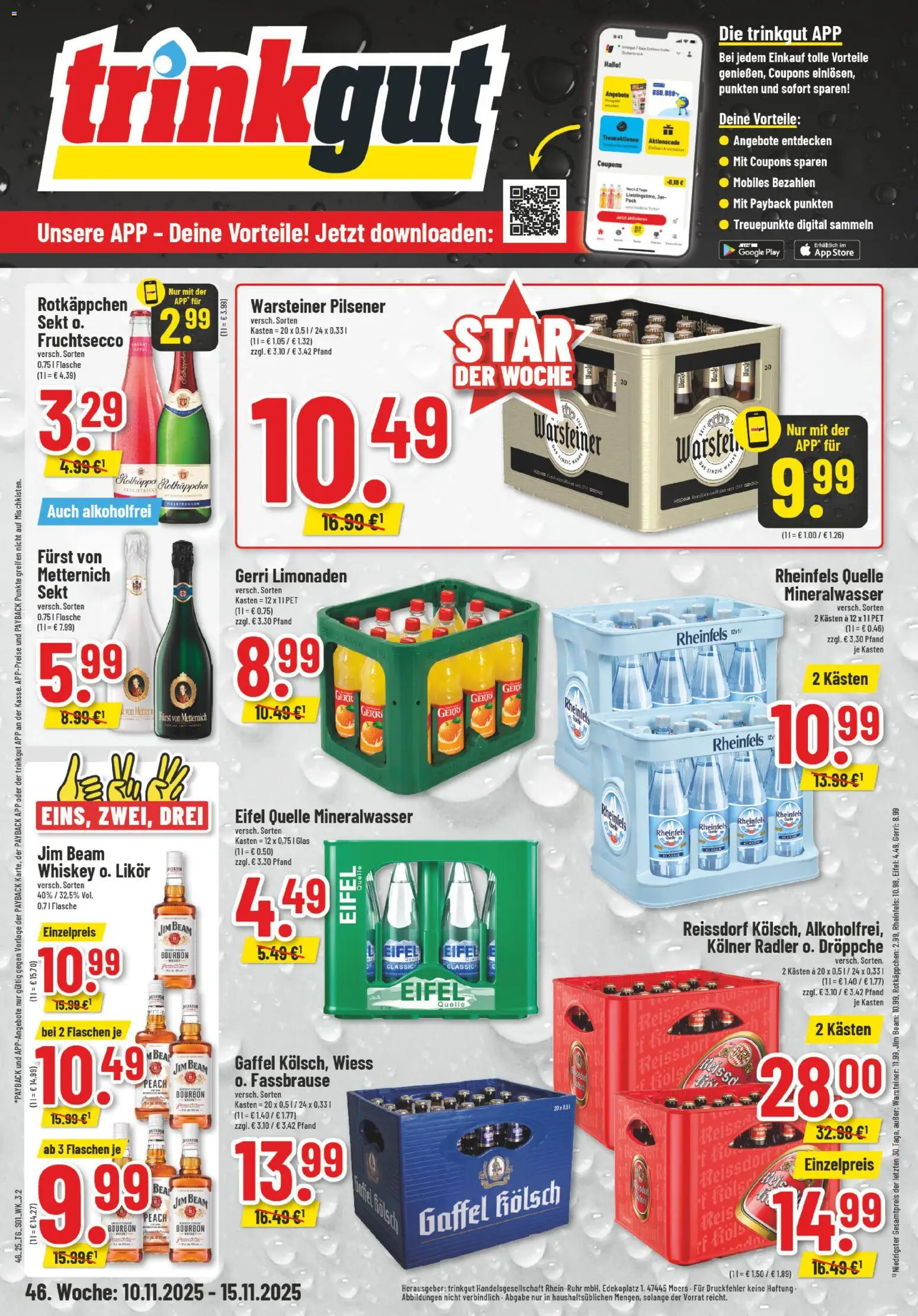 Vorschau von dem Prospekt des Geschäftes Trinkgut, gültig ab dem 10.11.2025 - Mineralwasser, Reis, Sekt, Fassbrause, Likör, Rheinfels quelle, Fruchtsecco, Furst von metternich