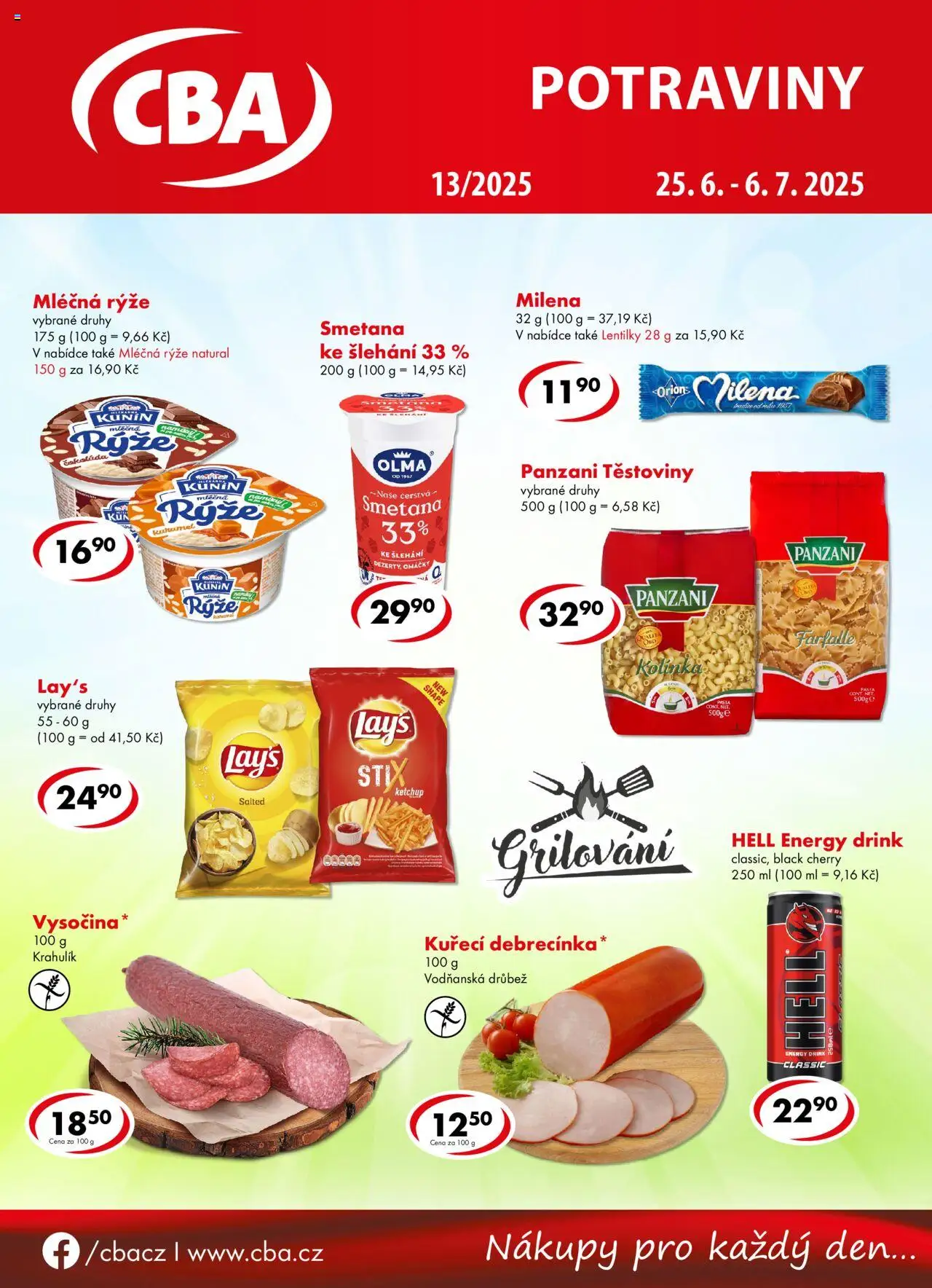  CBA Leták (25.06.2025 - 06.07.2025) - Těstoviny, Smetana, Omáčky, Lay's, Energy drink, Drůbež, Mléčná rýže, Smetana ke šlehání 33 %