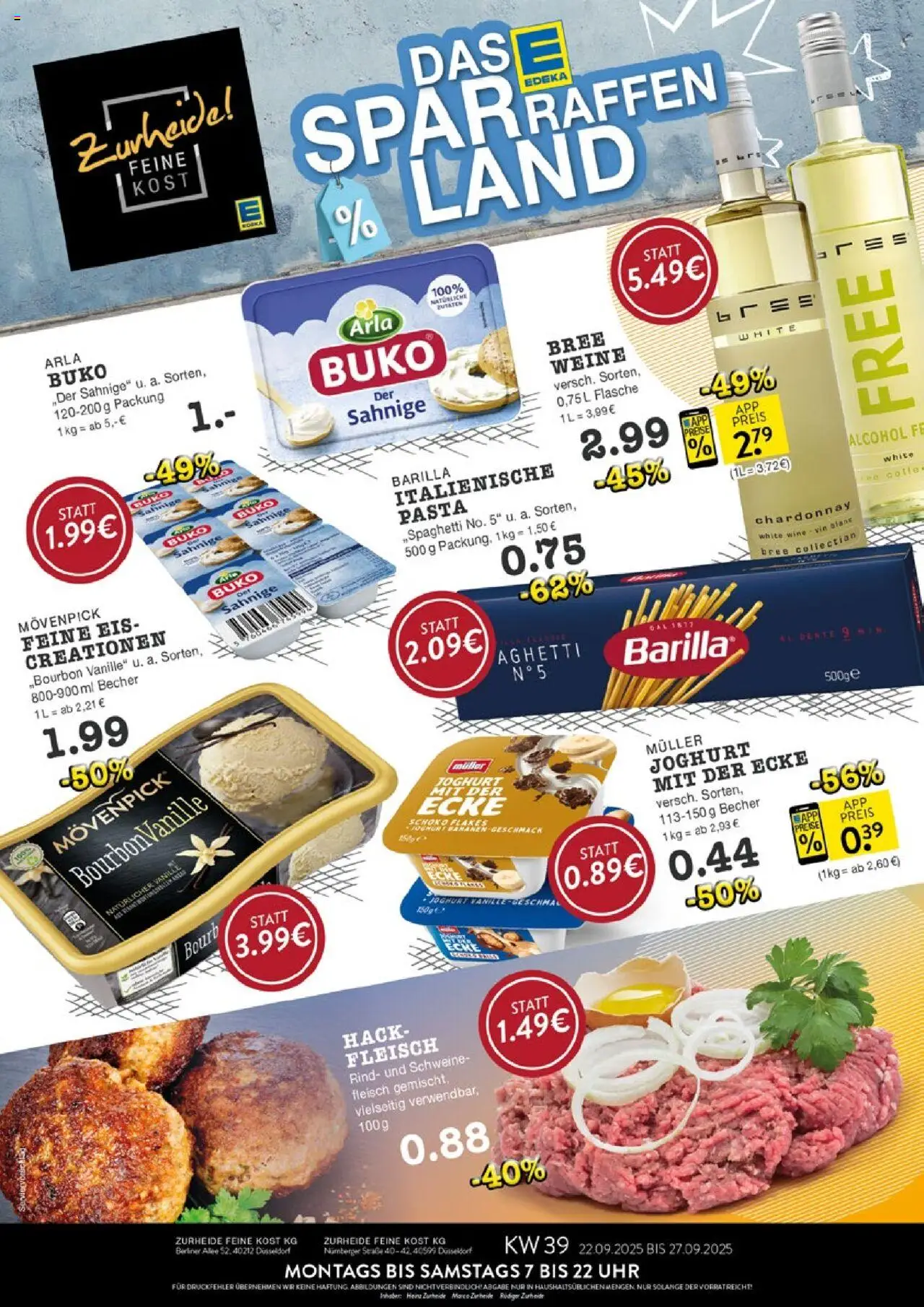 Edeka Zurheide Prospekt (vom 22.09.2025 - 27.09.2025) - Eis, Uhr, Pasta, Joghurt, Fleisch, Barilla, Vanille, Bree