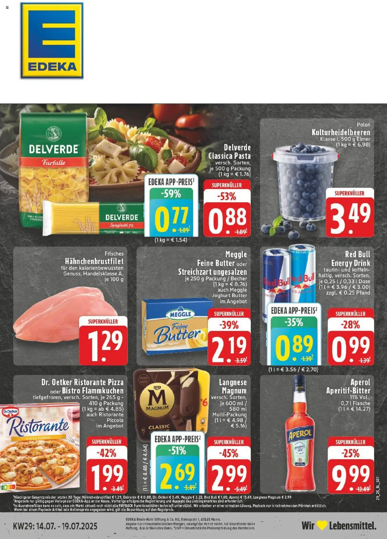 EDEKA Prospekt ab 13.07.2025 - Prospekt Wuppertal Online - Pizza, Butter, Pasta, Aperol, Joghurt, Ristorante, Energy, Langnese