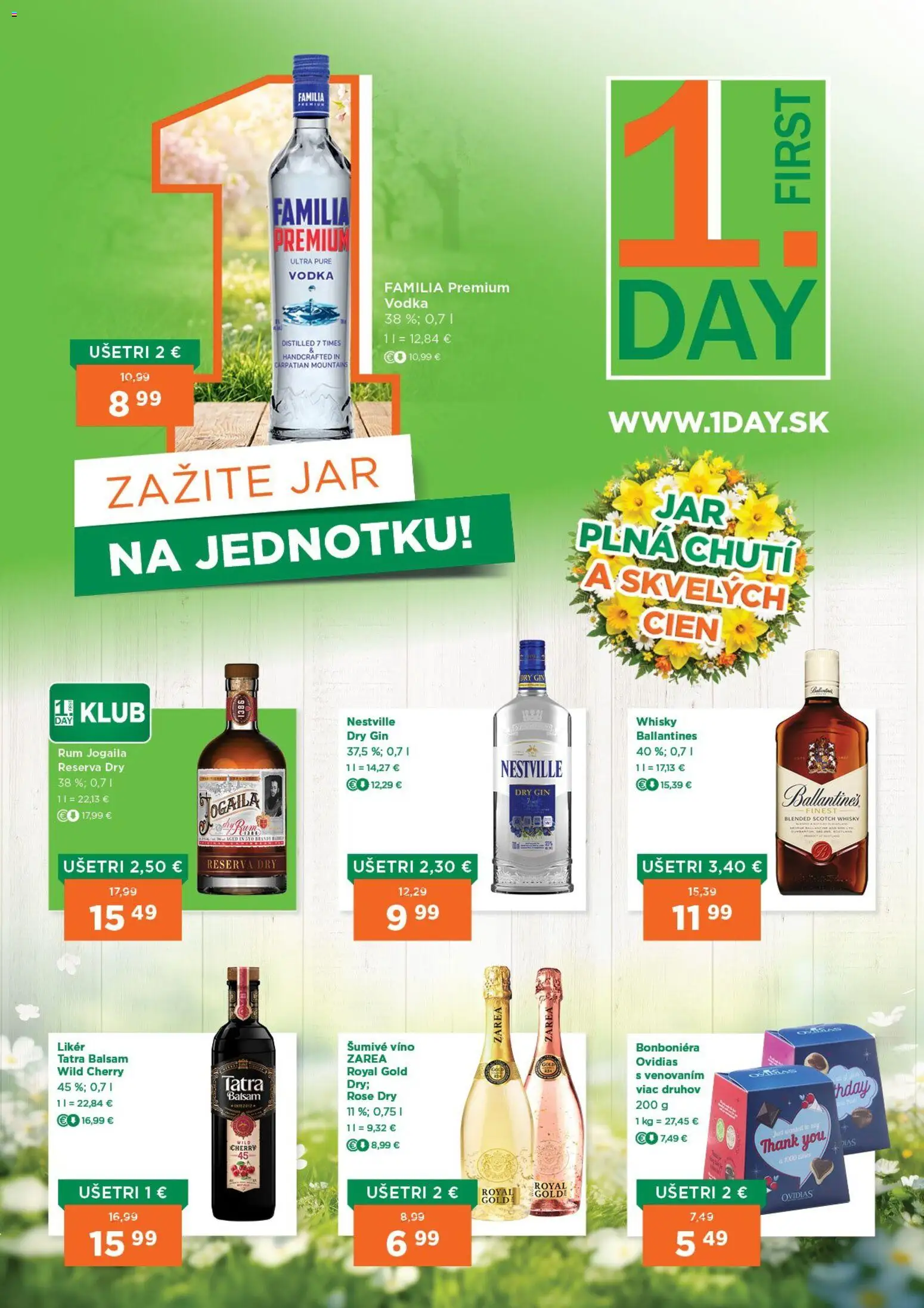 Náhľad 1day letáku platného od 09.04.2026 - Víno, Rum, Vodka, Jar, Gin, Whisky, Ballantines, Šumivé víno