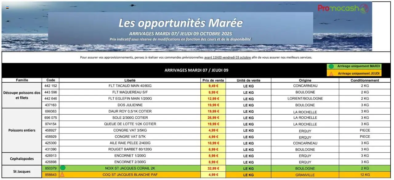 Les opportunités Marée de la boutique Promocash valable du 07/10/2025 - Page numéro 1