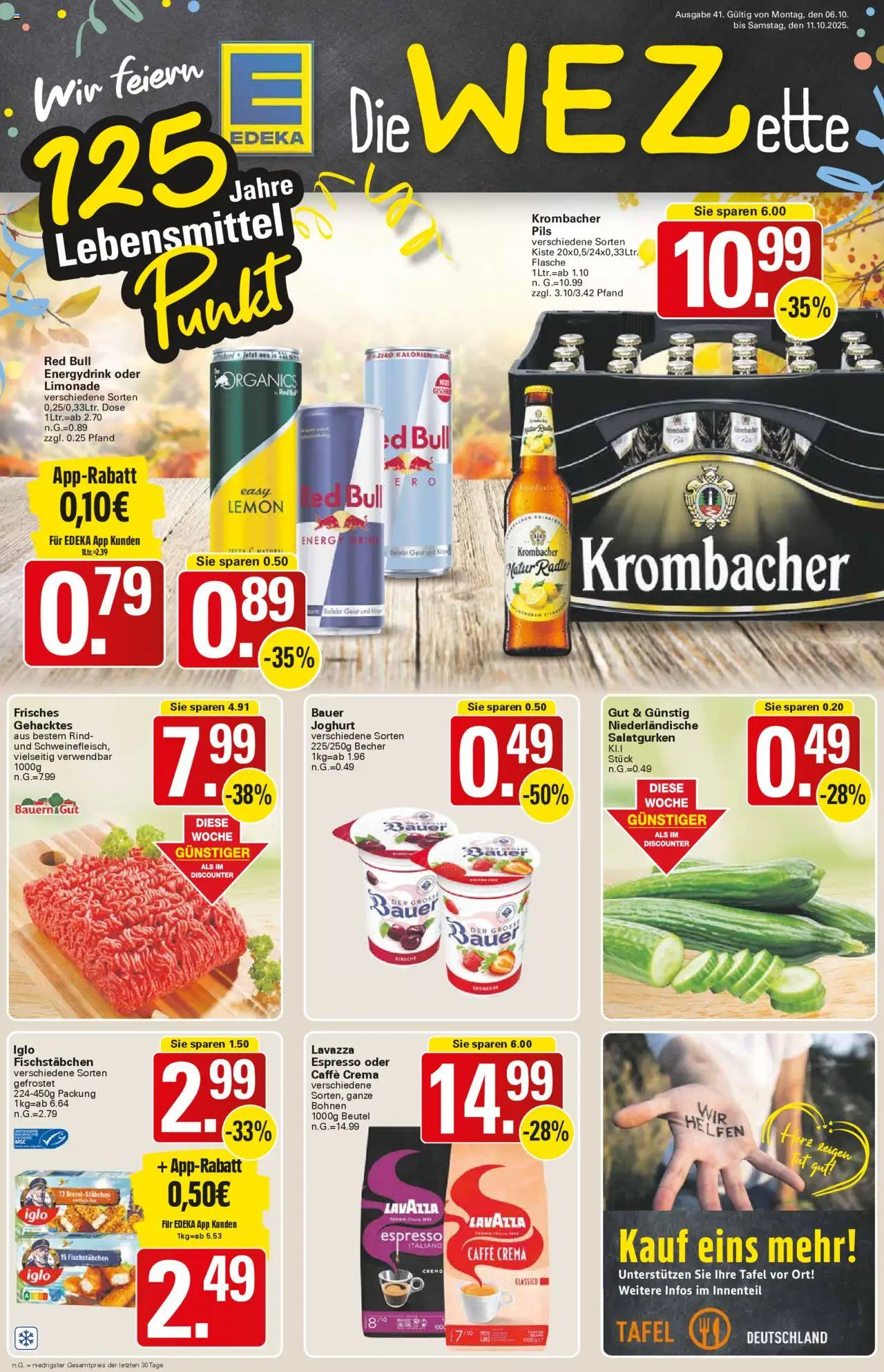 WEZ Prospekt (vom 06.10.2025 - 11.10.2025) - Red bull, Joghurt, Krombacher, Lavazza, Iglo, Limonade, Pils, Fischstabchen