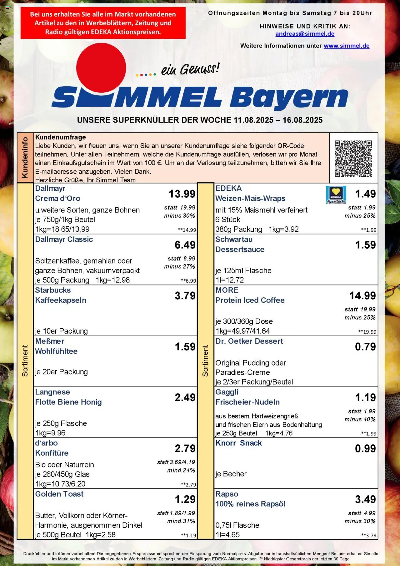 Simmel Bayern (vom 11.08.2025 - 16.08.2025) - Starbucks, Radio, Dallmayr, Pudding, Toast, Knorr, Langnese, Messmer