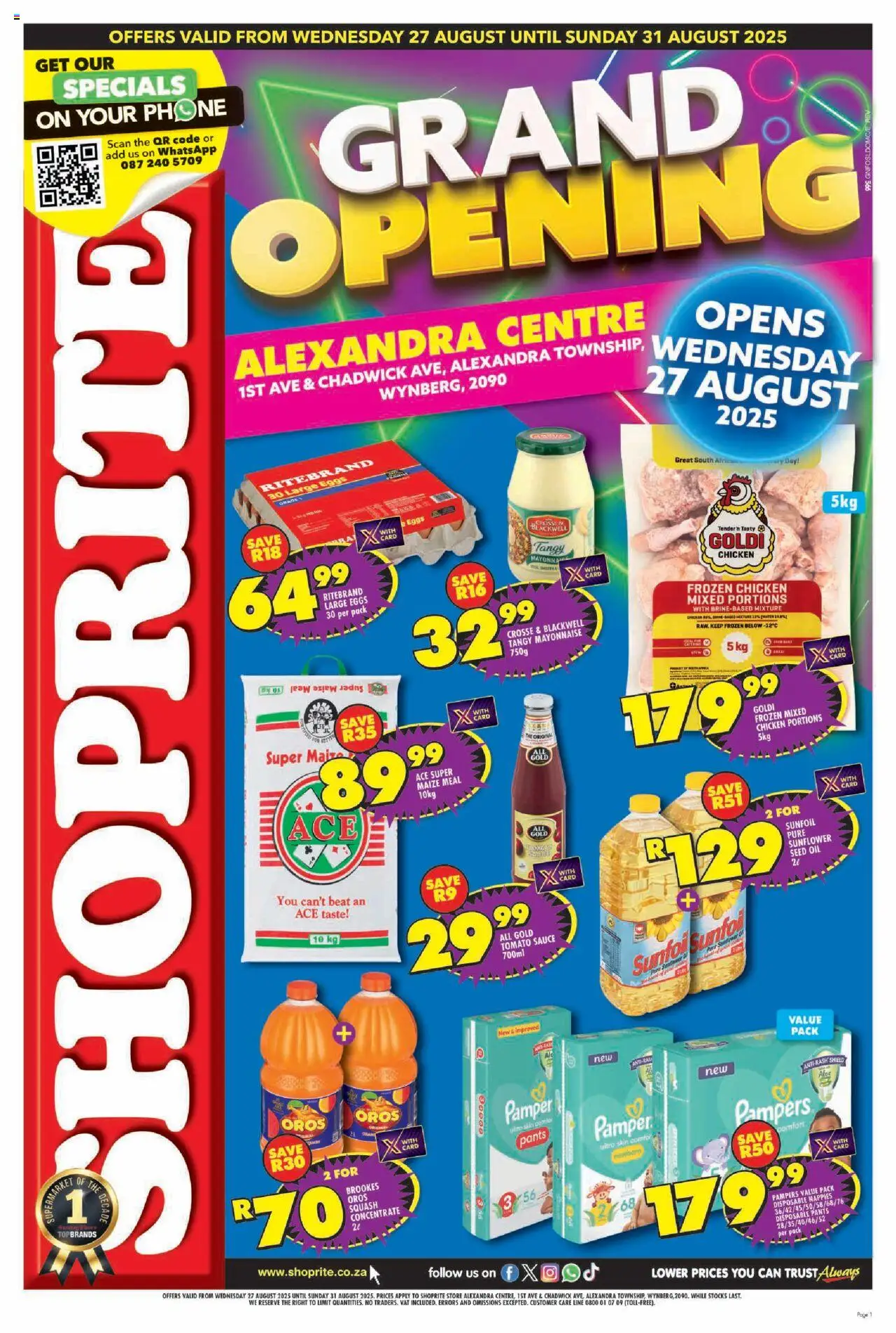 Shoprite Gauteng - Major Deals Grand Opening Alexandra Centre 27/08 - 31/08/2025 >> Catalogue