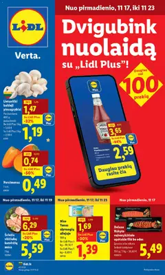 LIDL parduotuvės leidinio Leidinys - Dvigubink nuolaidą su,Lidl Plus"! galiojančio nuo 2025.11.17 peržiūra