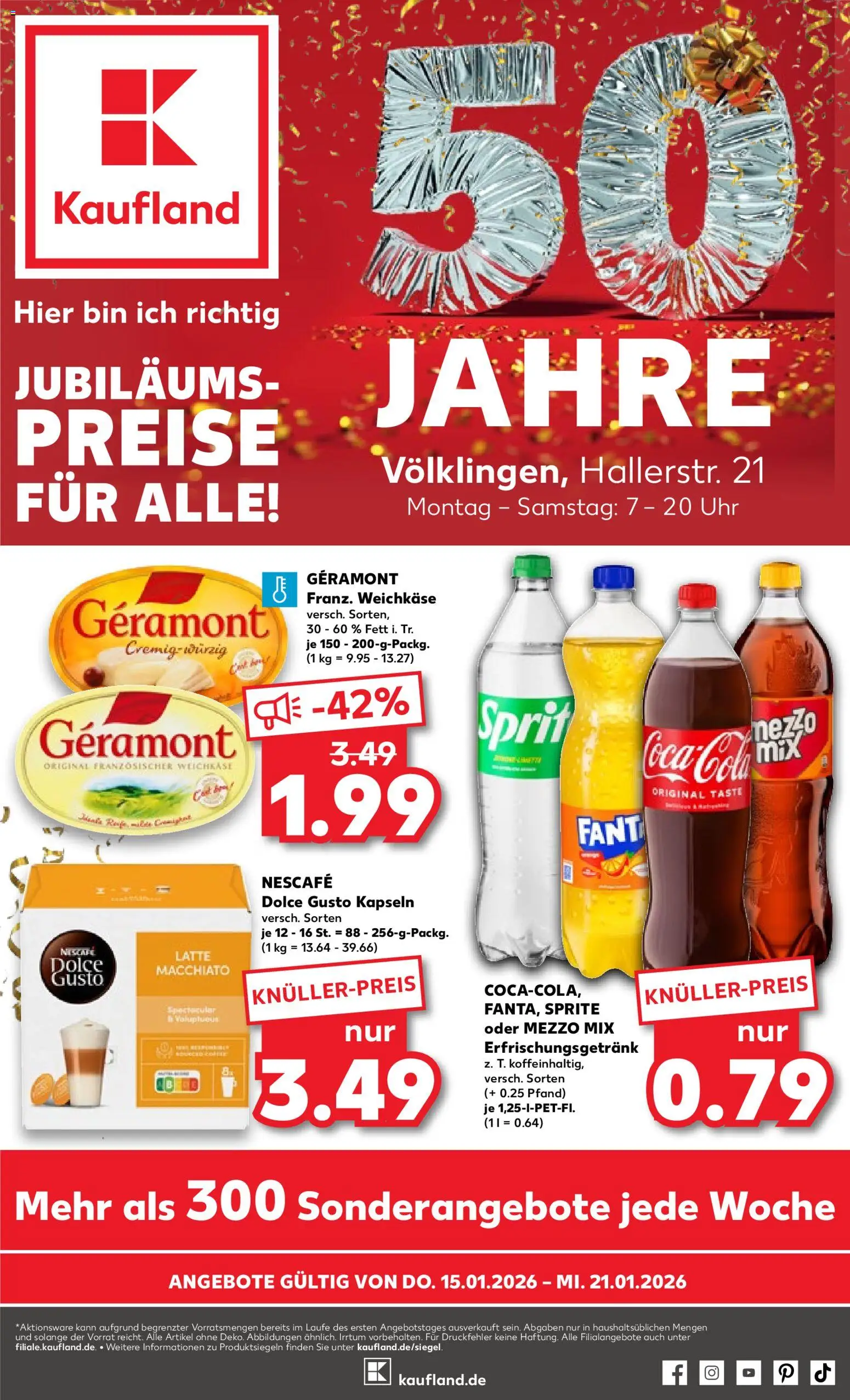 Vorschau von dem Prospekt des Geschäftes Kaufland, gültig ab dem 15.01.2026 - Uhr, Dolce gusto, Dolce Gusto kapseln, Sprite, Nescafe, Mezzo mix, Geramont, Oder mezzo mix