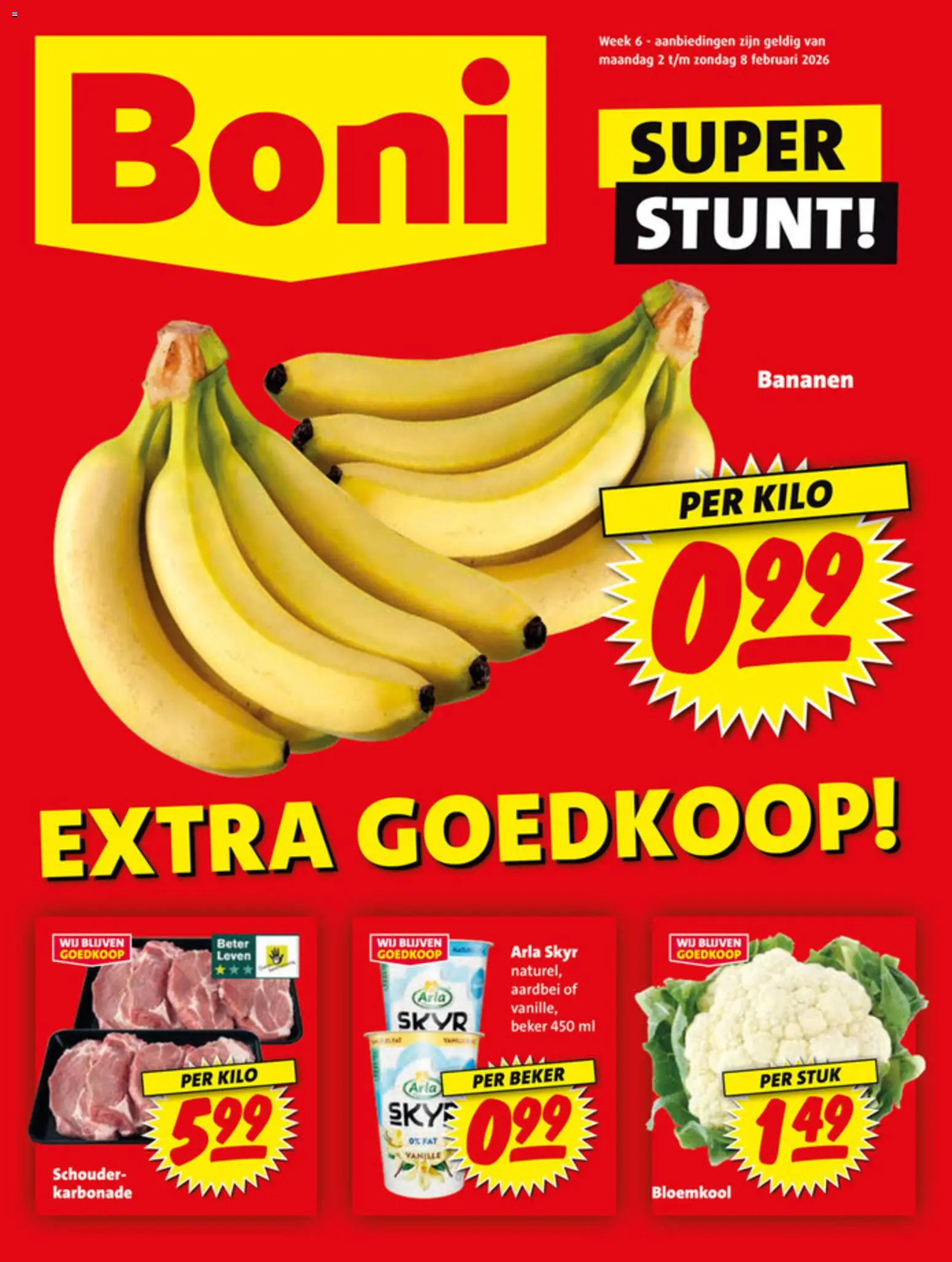 Voorbeeld van Folder week 6 van winkel Boni geldig vanaf 02-02-2026 - Beker, Aardbei, Bloemkool, Skyr, Vanille, Bananen
