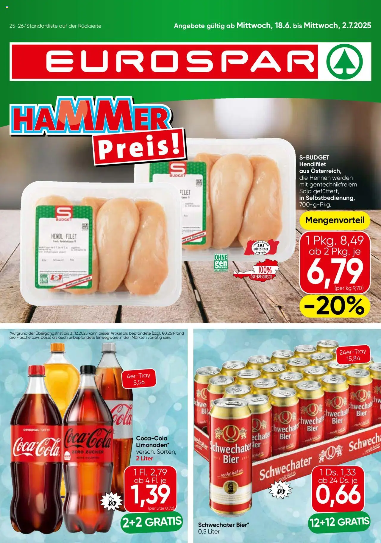  Eurospar Flugblatt ab (18.06.2025 - 02.07.2025) - Seite 1 - Bier, Zucker