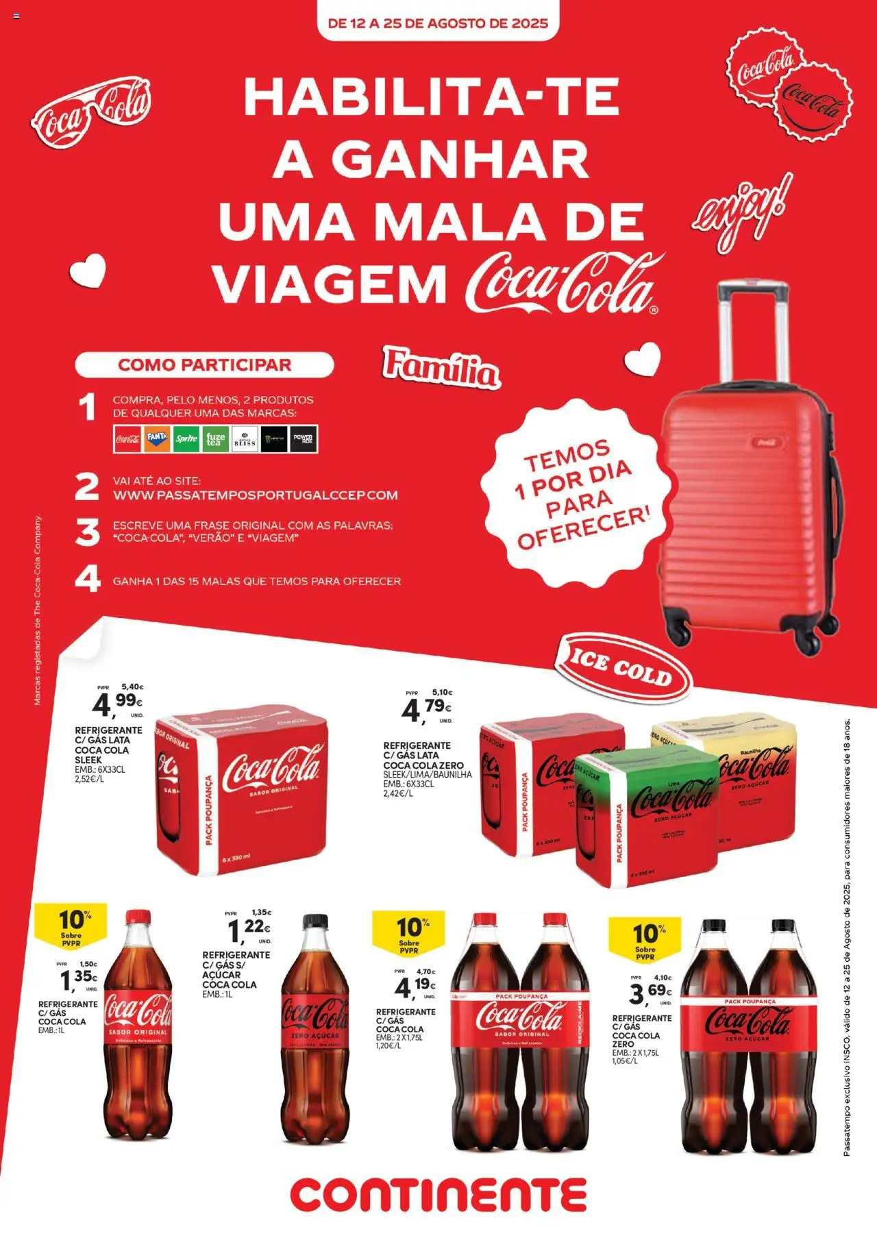 Continente Folheto de 12/08/2025 - catálogo esta semana - página 1 - Açúcar, Fanta, Sprite, Refrigerante, Coca-cola