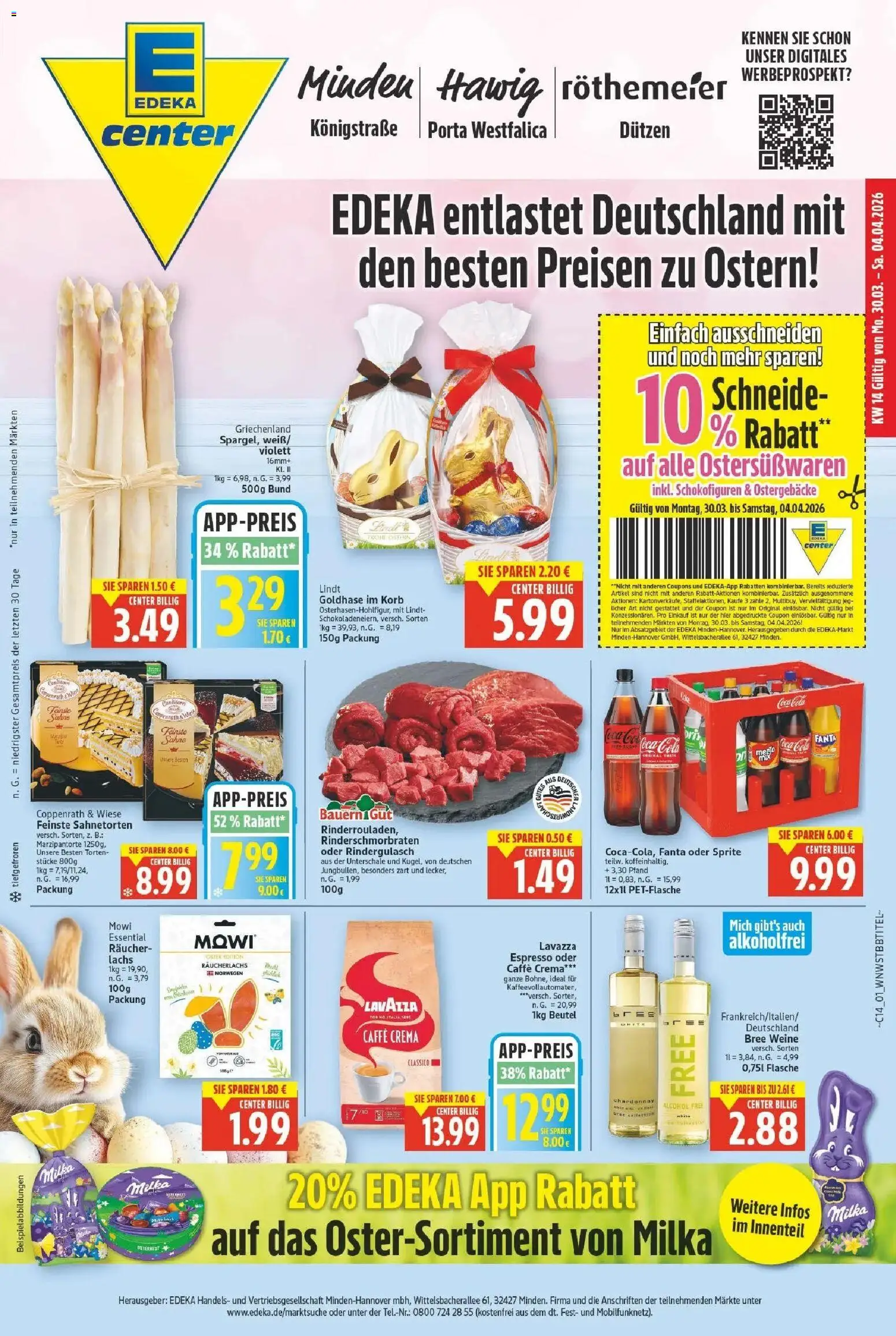 Vorschau von dem Prospekt des Geschäftes E center, gültig ab dem 30.03.2026 - Coca cola, Lindt, Lachs, Milka, Lavazza, Sahne, Sprite, Bree