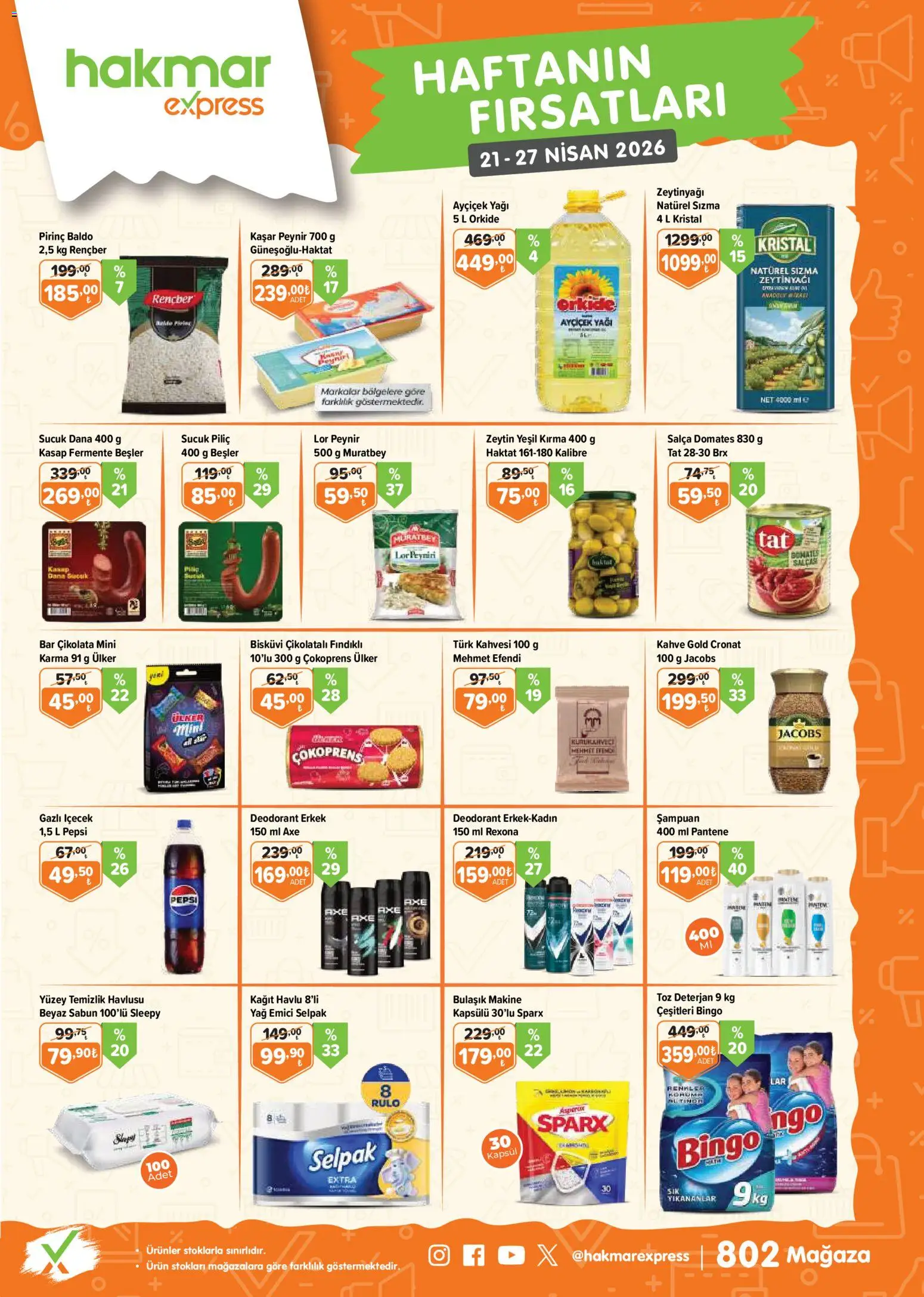 Hakmar Express Hakmar Express Katalog 21.04.2026 - Broşürünün önizlemesi - Kahve, Çikolata, Zeytinyağı, Sucuk, Zeytin, Deodorant, Pirinç, Piliç