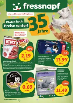 Vorschau des Merkblatts Aktionen vom Shop Fressnapf gültig von 28.08.2025 bis 07.09.2025