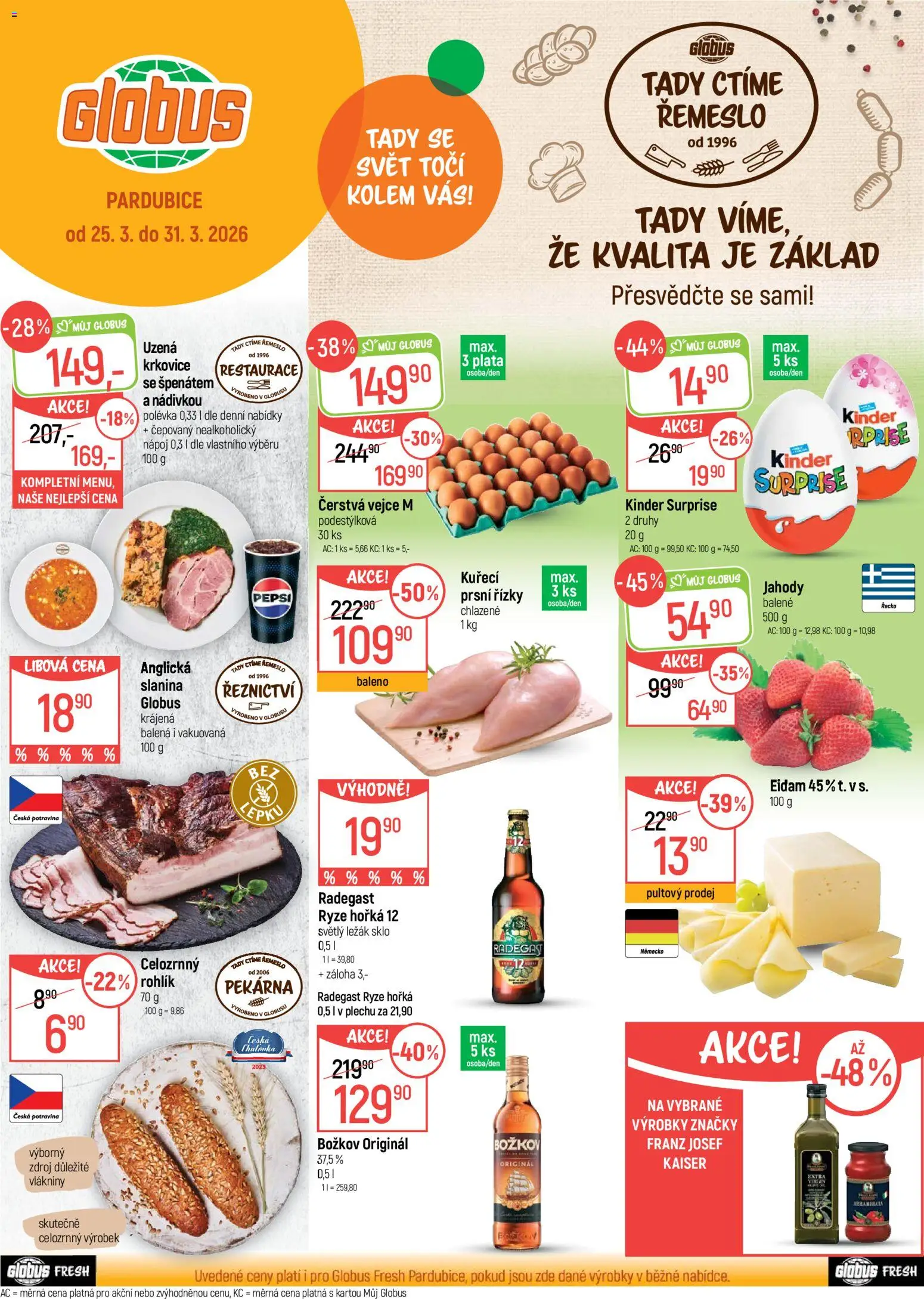 Náhled nabídky: Globus Globus leták - Pardubice platný od 25.03.2026 - Rohlík, Radegast, Božkov, Slanina, Eidam, Řízky, Božkov originál, Vejce M