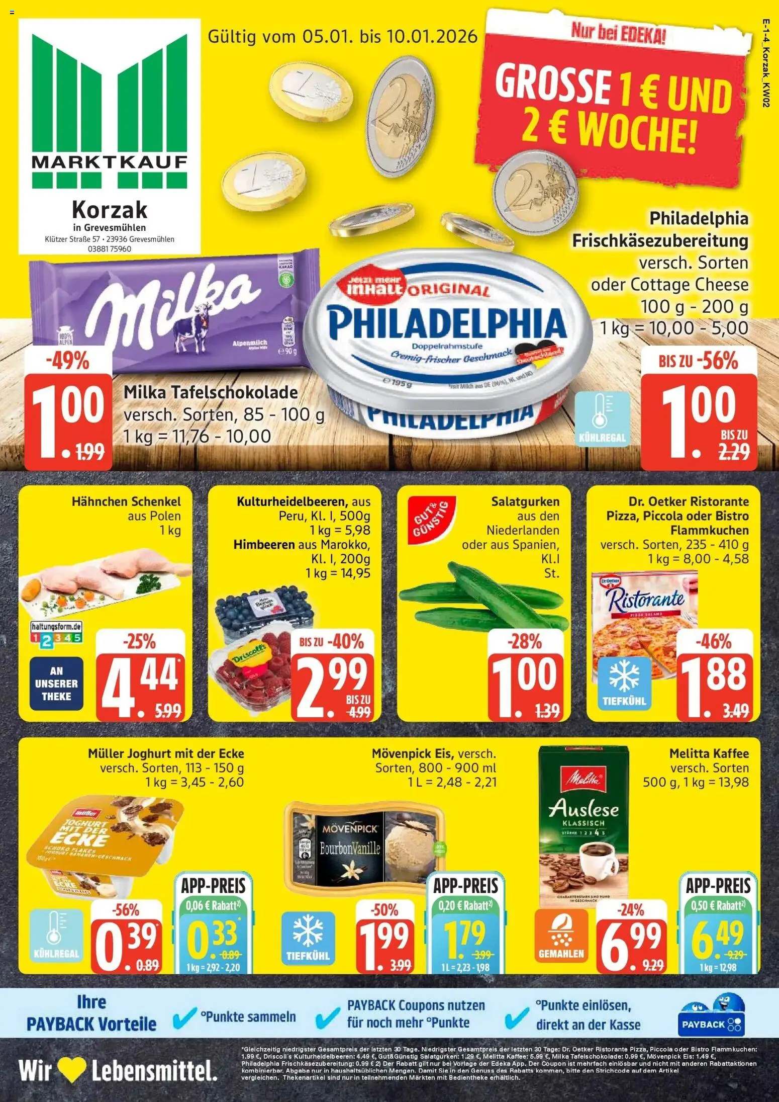 Vorschau von dem Prospekt des Geschäftes Edeka, gültig ab dem 04.01.2026 - Pizza, Eis, Kaffee, Philadelphia, Milka, Ristorante, Theke, Movenpick eis