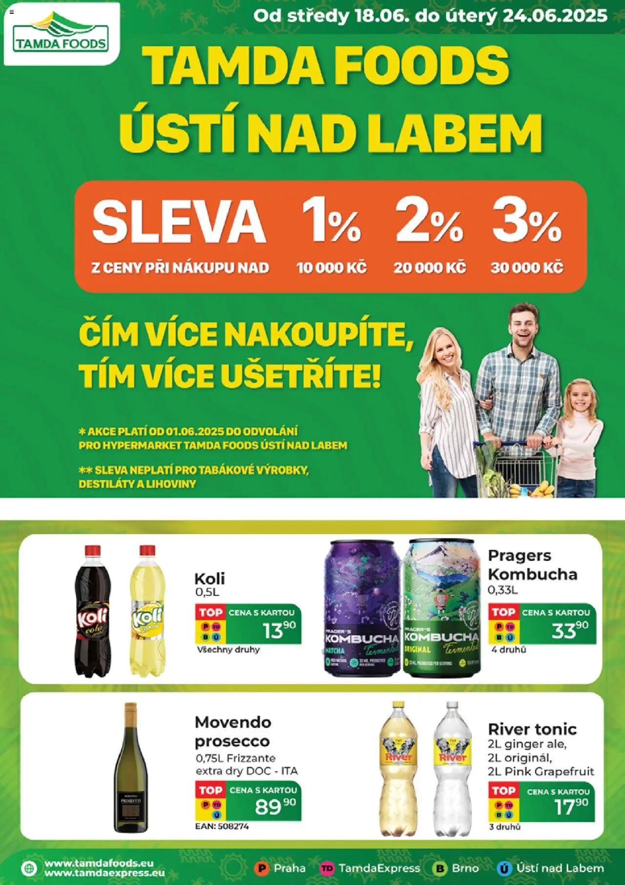  Tamda Foods Leták (18.06.2025 - 24.06.2025) - Kombucha, Matcha, Prosecco, Citron, Tonic, Frizzante, Grapefruit, River tonic