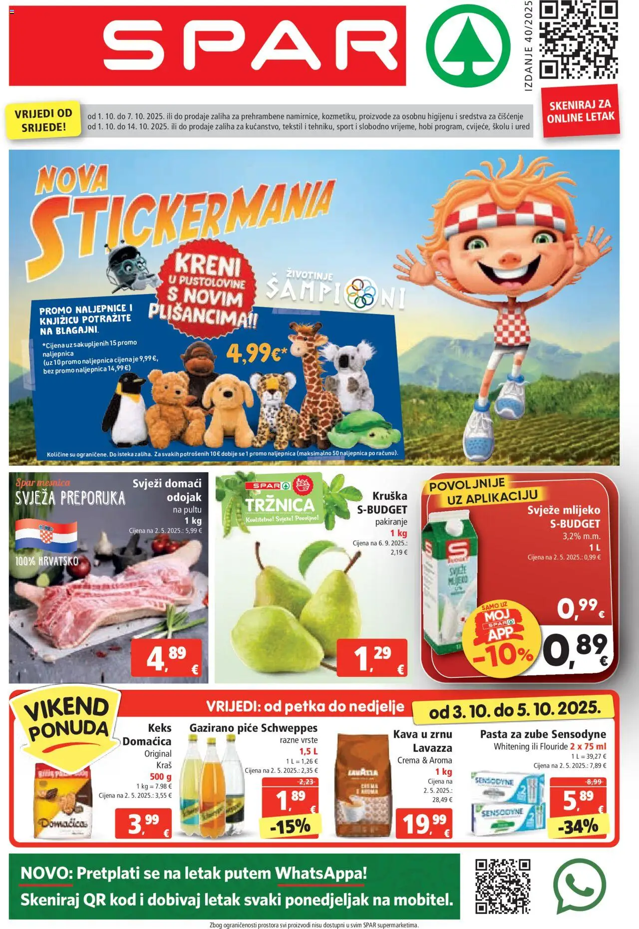 Spar aktualni Katalog vrijedi od 01.10.2025 - tjedna akcija broj stranice 1 - Kava, Pasta, Mlijeko, Keks, Kruška, Kava u zrnu, Sensodyne, Pasta za zube
