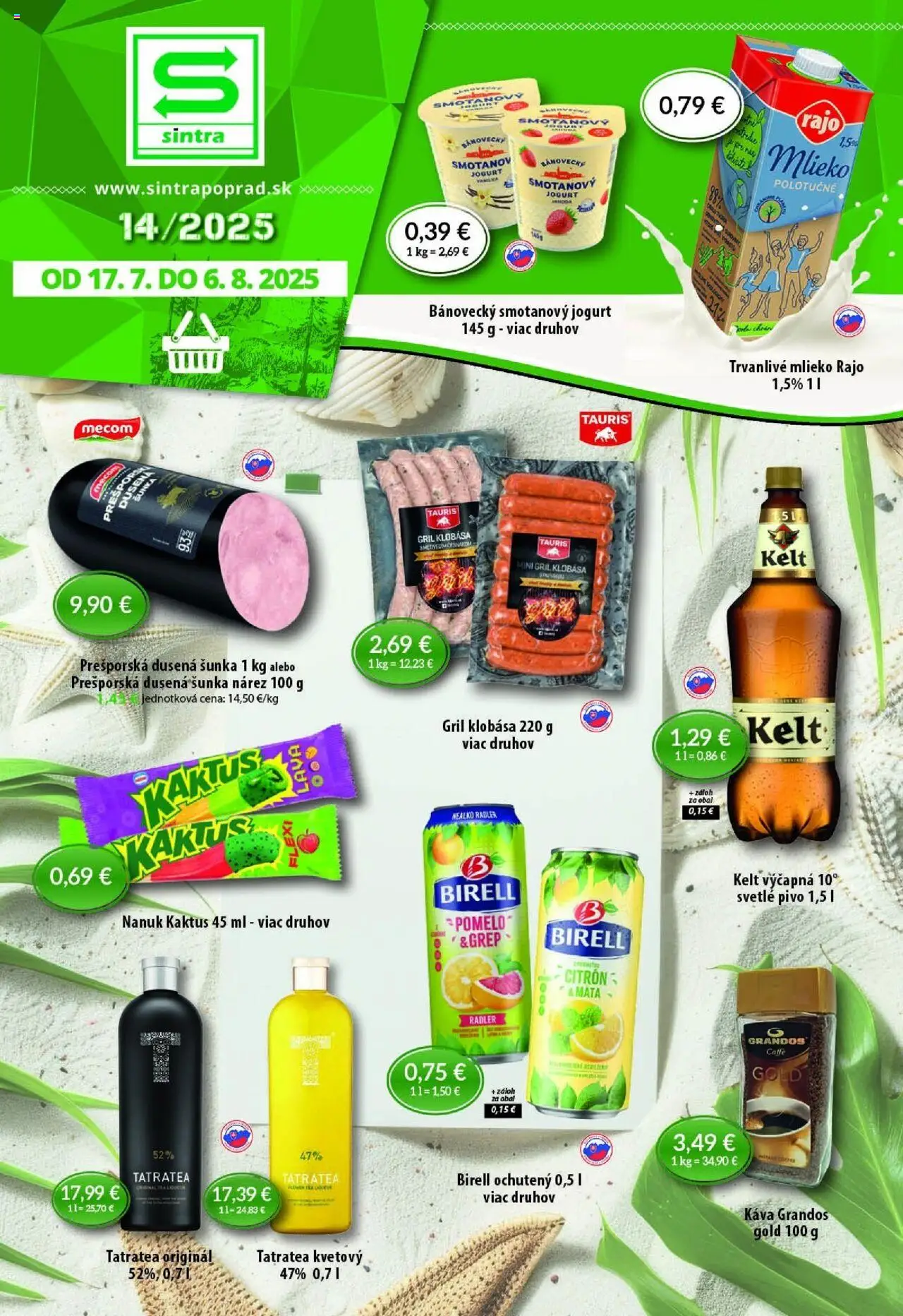 Sintra Leták (17.07. - 06.08.2025) - Akčná ponuka - Pivo, Gril, Mlieko, Pomelo, Klobása, Šunka, Nanuk, Grep