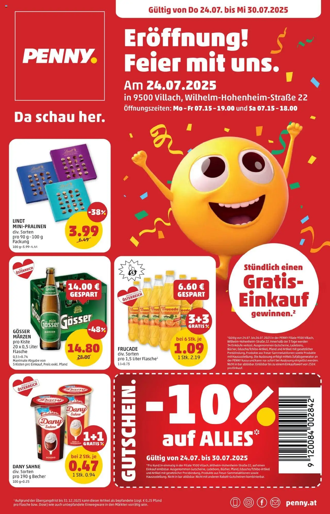  PENNY Flugblatt 24.07.2025 - Angebote "Eröffnung in 9500 Villach" - Seite 1