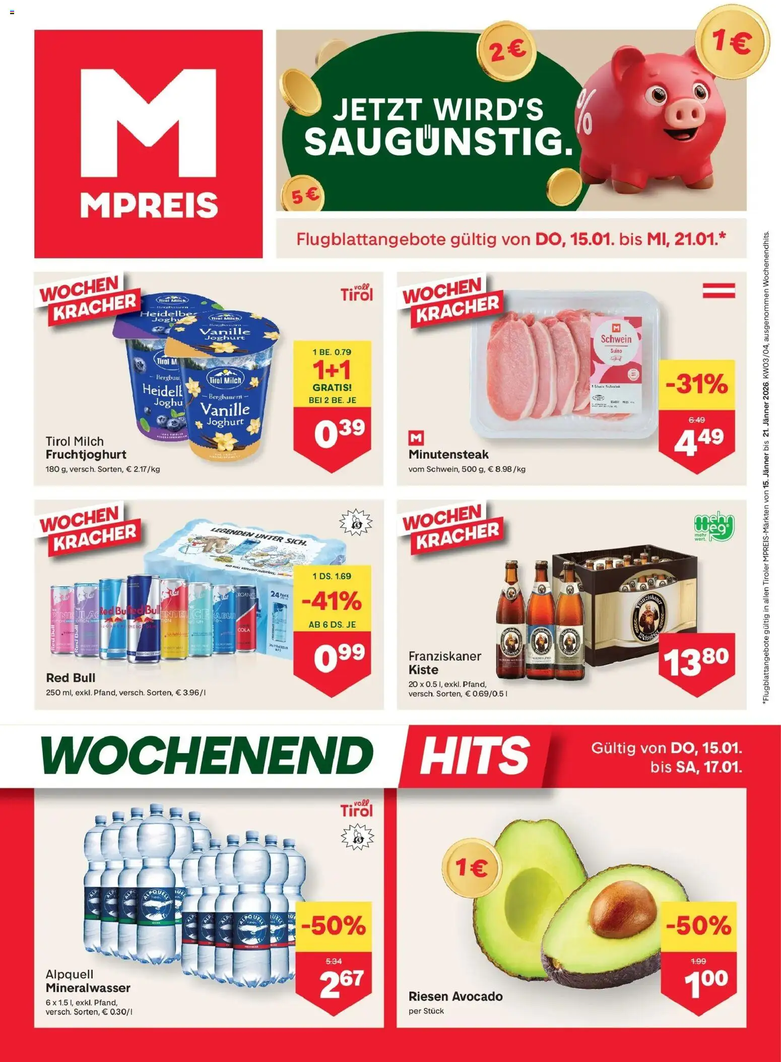 Vorschau der Angebote: MPREIS Pfunds gültig ab 15.01.2026 - Avocado, Milch, Mineralwasser, Joghurt, Vanille