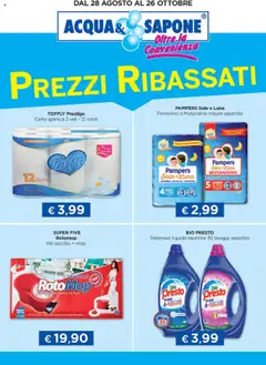 Anteprima dell'opuscolo Volantino Prezzi Ribassati 5 dal negozio Acqua e Sapone valido da 28/08/2025