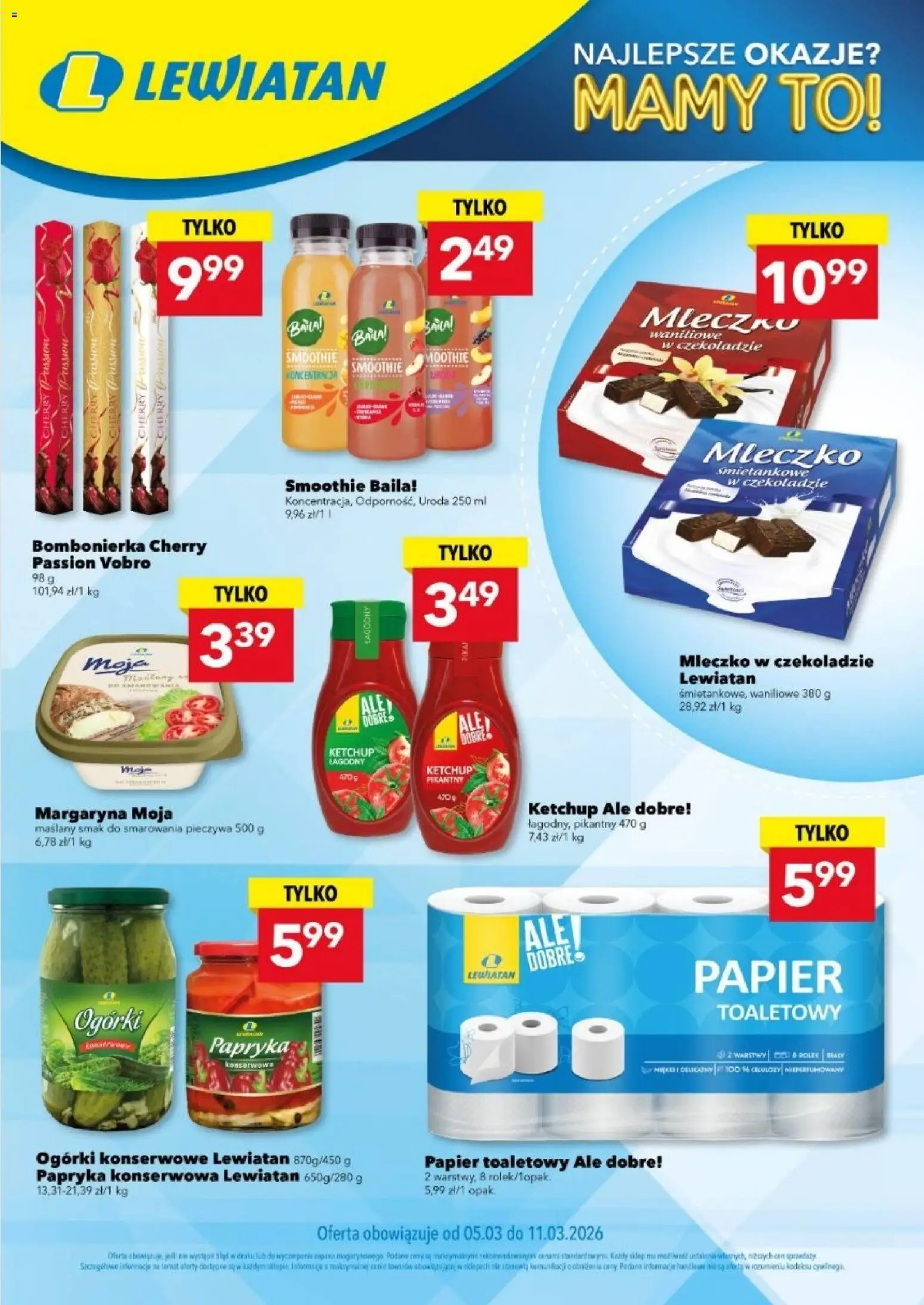 Pogląd gazetki "Lewiatan gazetka" ze sklepu Lewiatan ważnej od 05.03.2026 - Smoothie, Ogórki, Papier toaletowy, Papryka konserwowa, Papryka, Bombonierka, Ketchup, Ogórki konserwowe