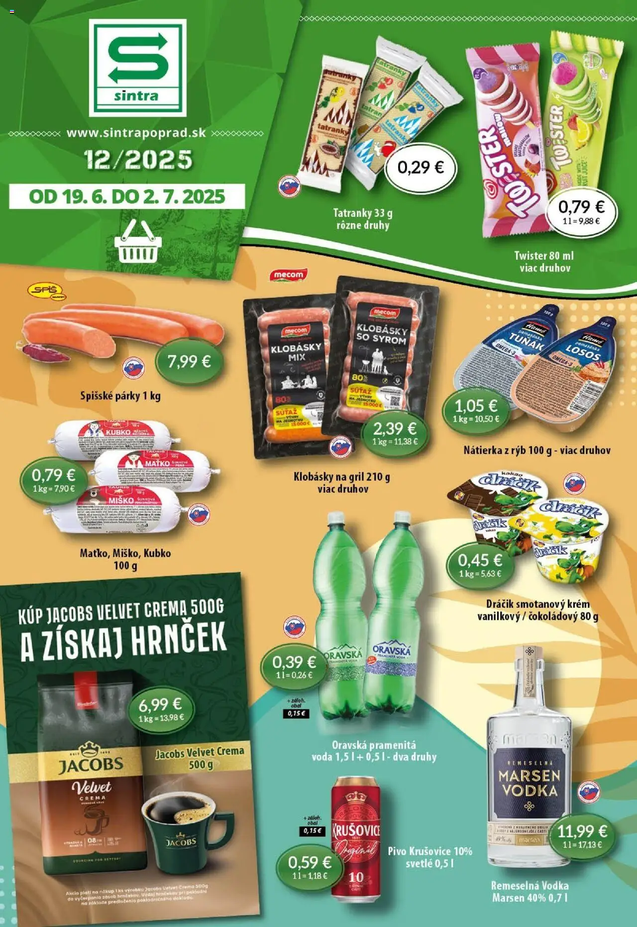 Sintra Leták (19.06. - 02.07.2025) - Akčná ponuka - Krém, Vodka, Voda, Kakao, Jacobs Velvet, Krušovice, Losos, Nátierka