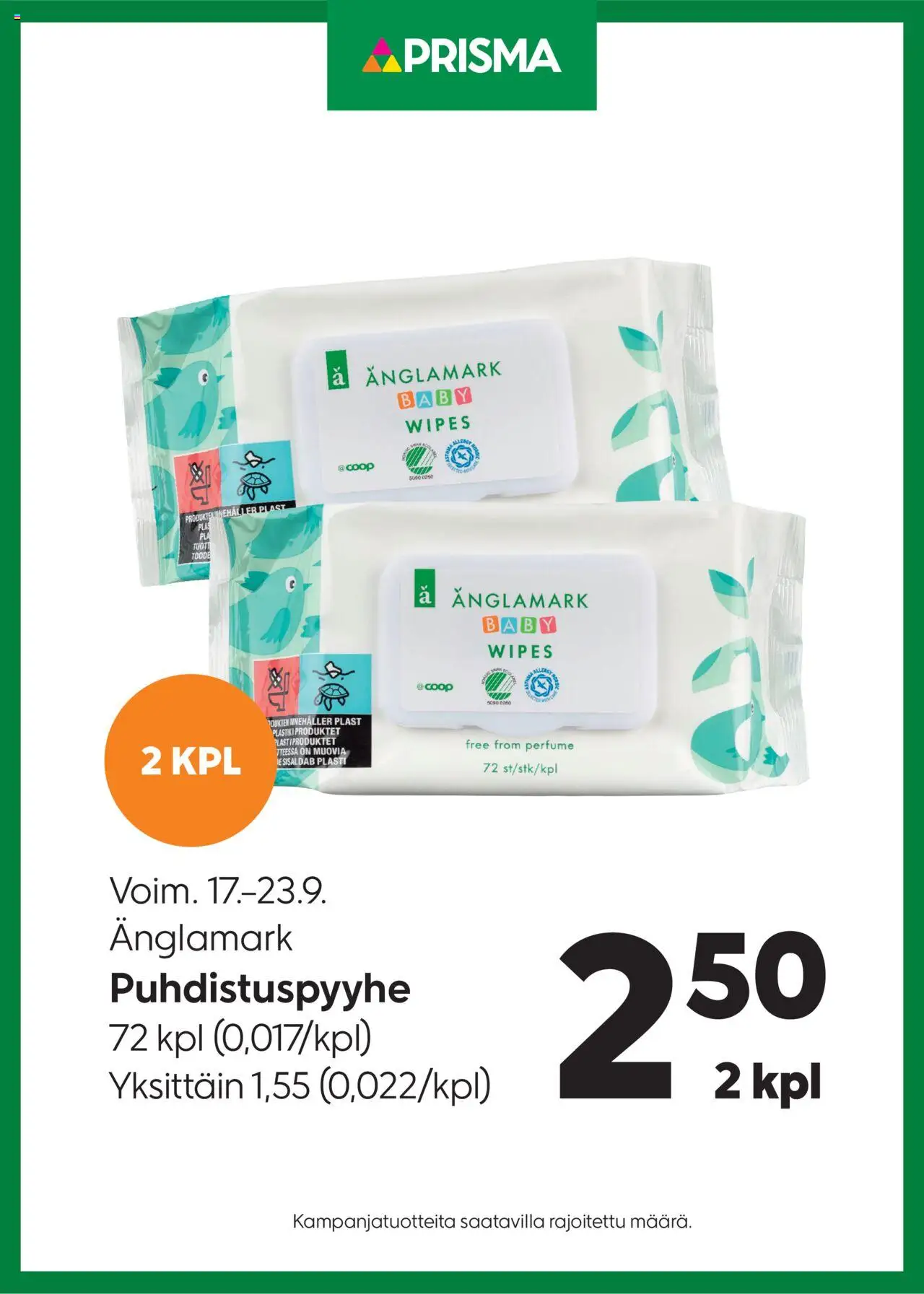 Prisma-kaupan Tarjoukset Puhdistuspyyhe voimassa 17/09/2025 - Sivulla 1