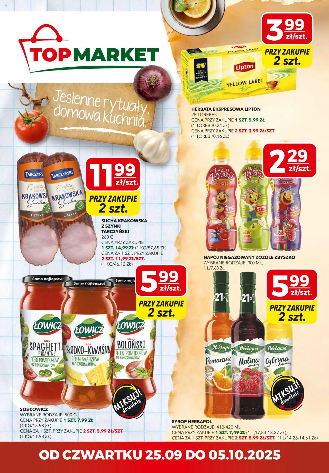 Top Market Gazetka od 25.09.2025 - Nowa Gazetka - Numer strony 1 - Herbata, Top, Malina, Cytryna, Sos, Syrop
