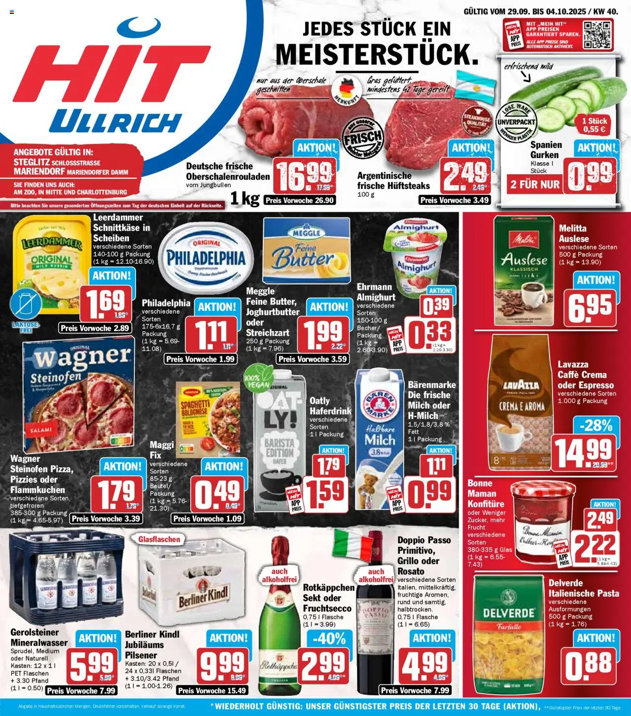 HIT Prospekt ab 29.09.2025 nächste Woche > Berlin - Pasta, Spaghetti, Milch, Rotkäppchen, Lavazza, Sekt, Oatly, Melitta